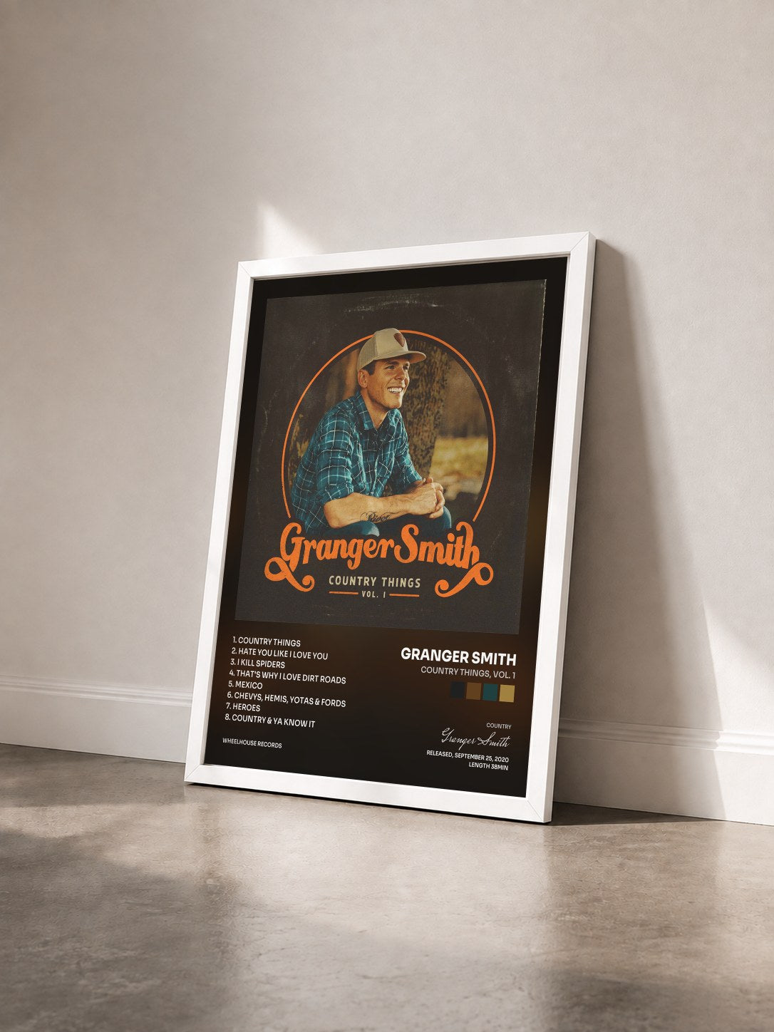 #blanc Tableau de l'album Country Things, Vol. 1 de Granger Smith vu de trois quarts, cadre blanc
