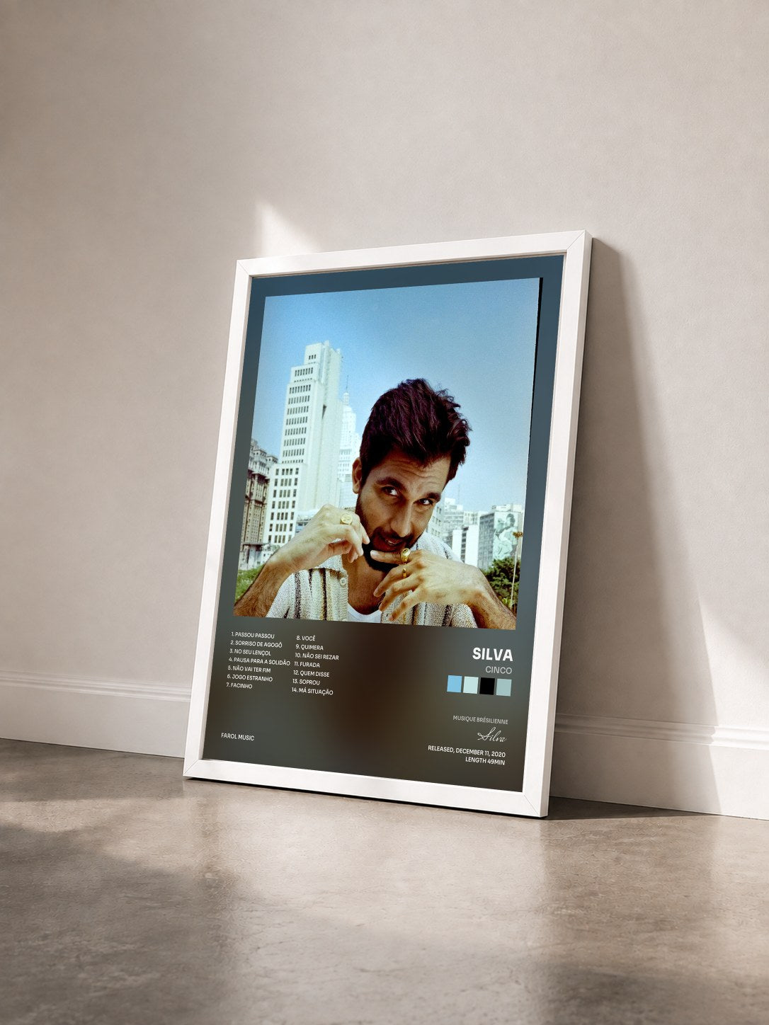 #blanc Tableau de l'album Cinco de Silva vu de trois quarts, cadre blanc