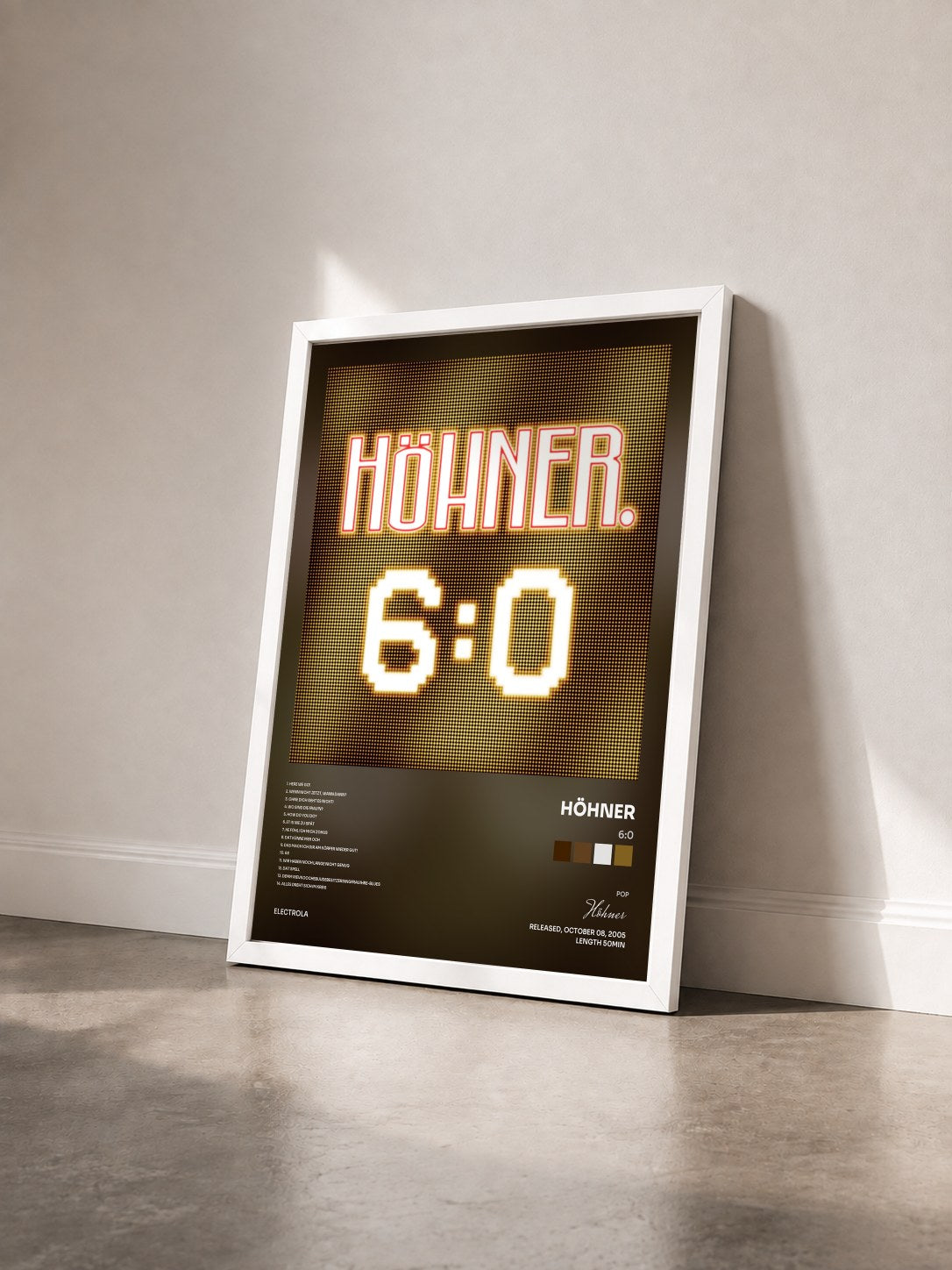 #blanc Tableau de l'album 6:0 de Höhner vu de trois quarts, cadre blanc