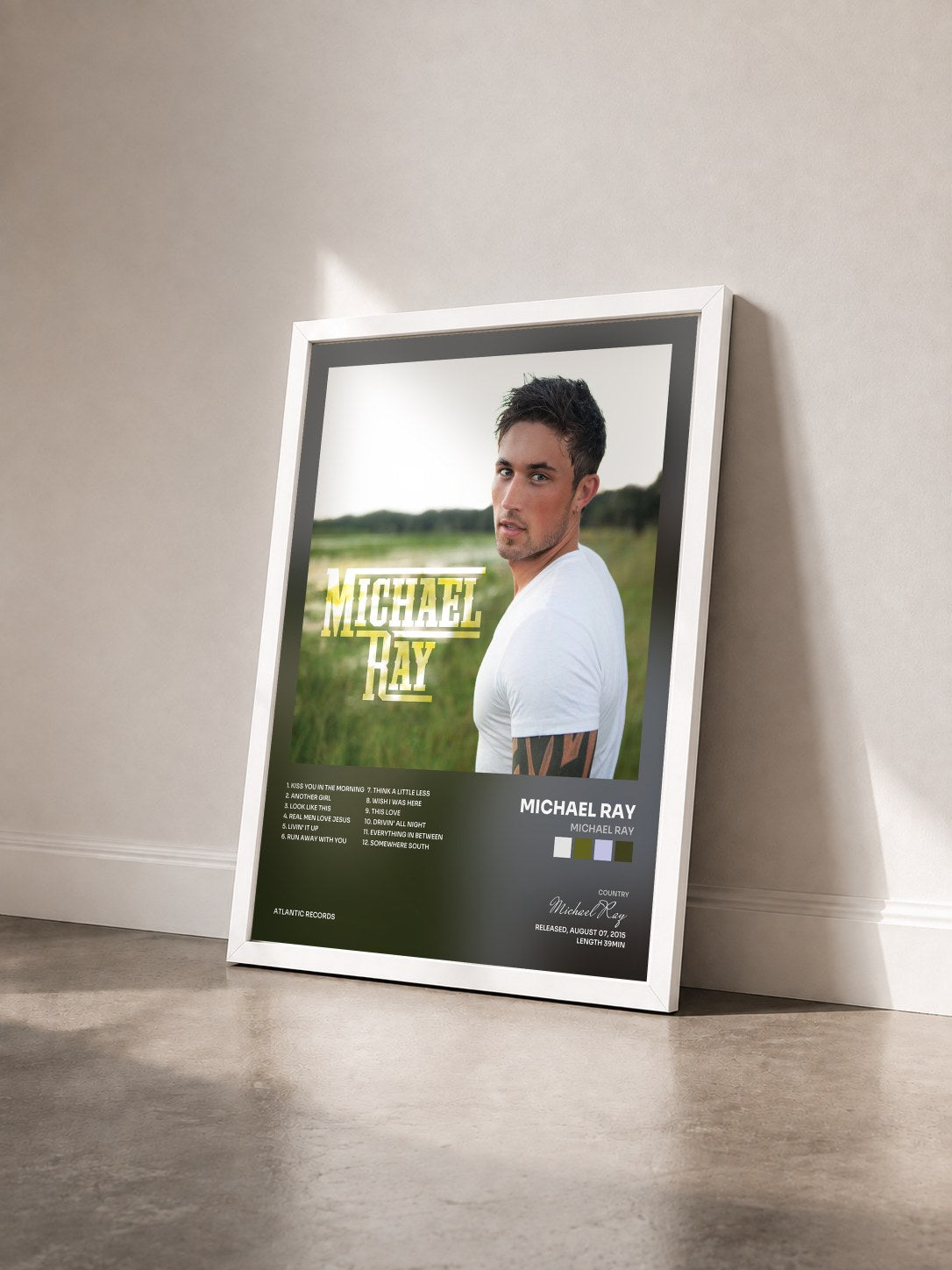 #blanc Tableau de l'album Michael Ray de Michael Ray vu de trois quarts, cadre blanc