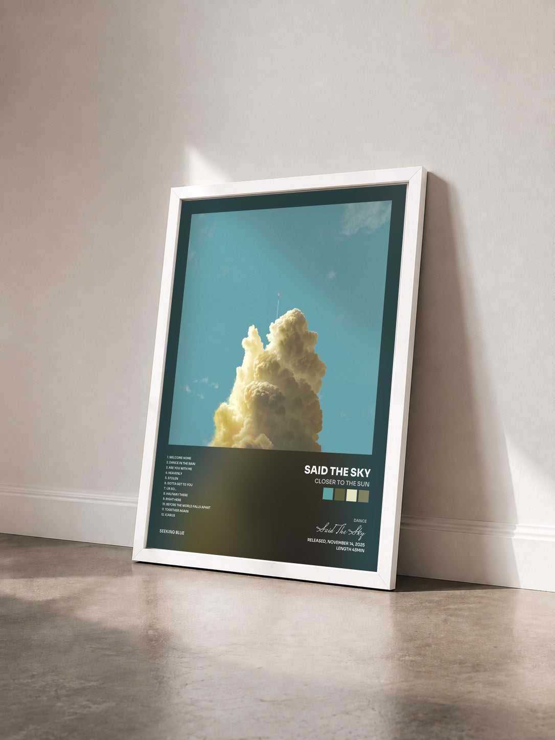 #blanc Tableau de l'album Closer To The Sun de Said The Sky vu de trois quarts, cadre blanc