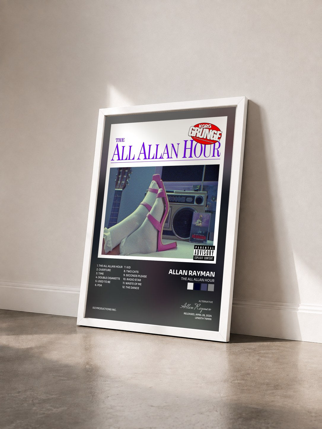 #blanc Tableau de l'album The All Allan Hour de Allan Rayman vu de trois quarts, cadre blanc