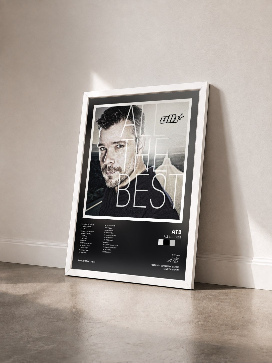 #blanc Tableau de l'album All The Best de ATB vu de trois quarts, cadre blanc