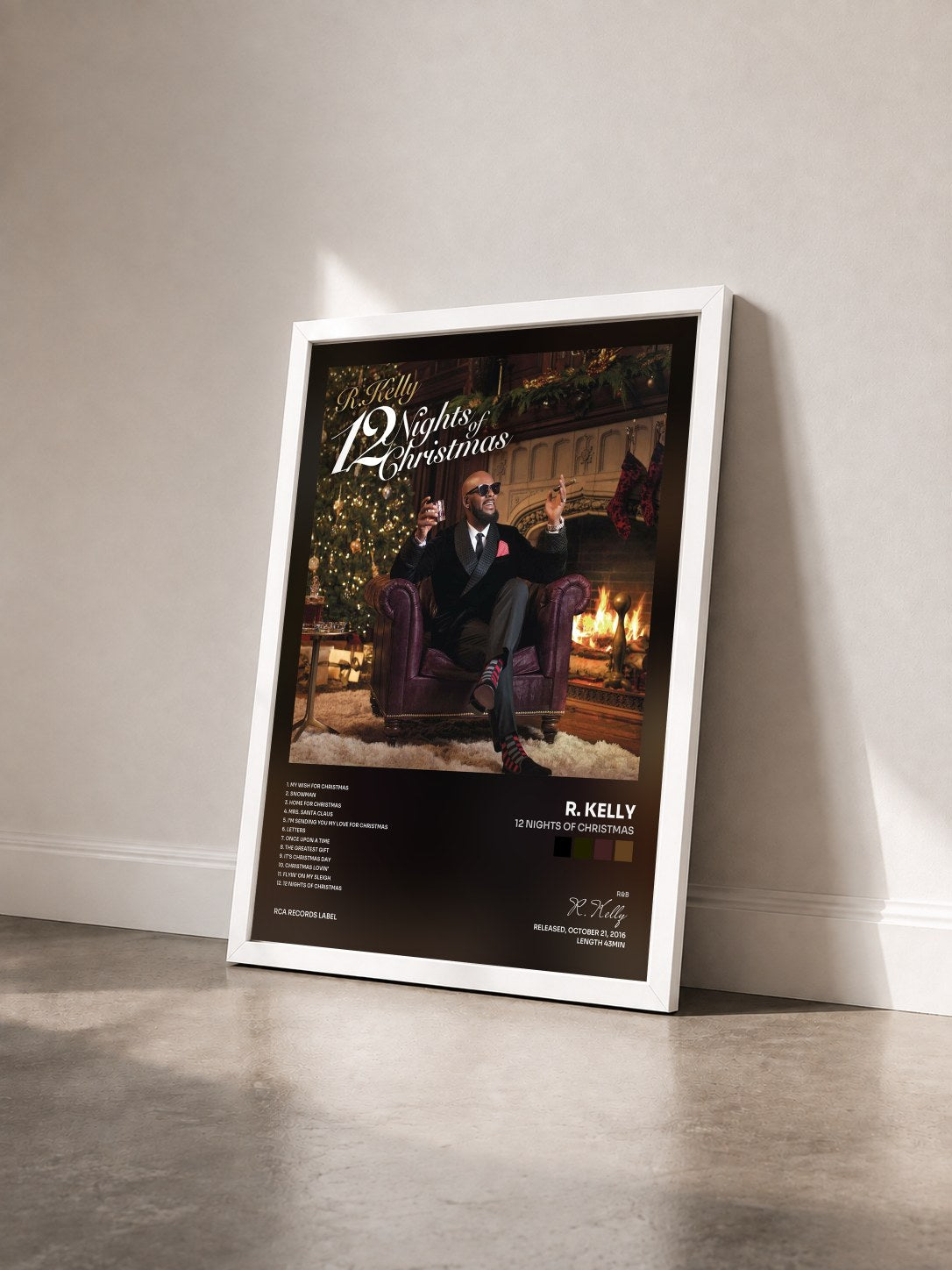 #blanc Tableau de l'album 12 Nights Of Christmas de R. Kelly vu de trois quarts, cadre blanc