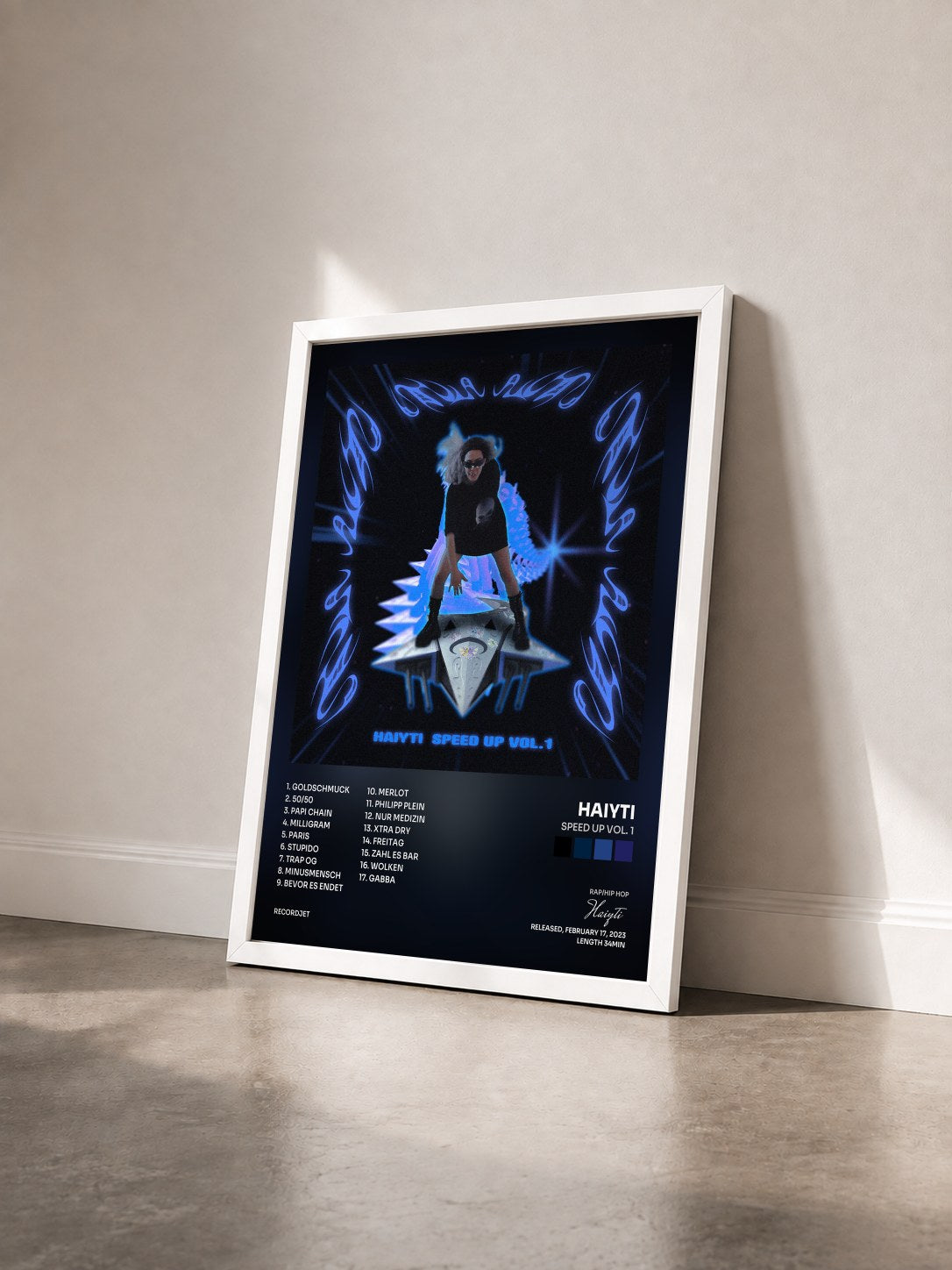 #blanc Tableau de l'album SPEED UP VOL. 1 de Haiyti vu de trois quarts, cadre blanc
