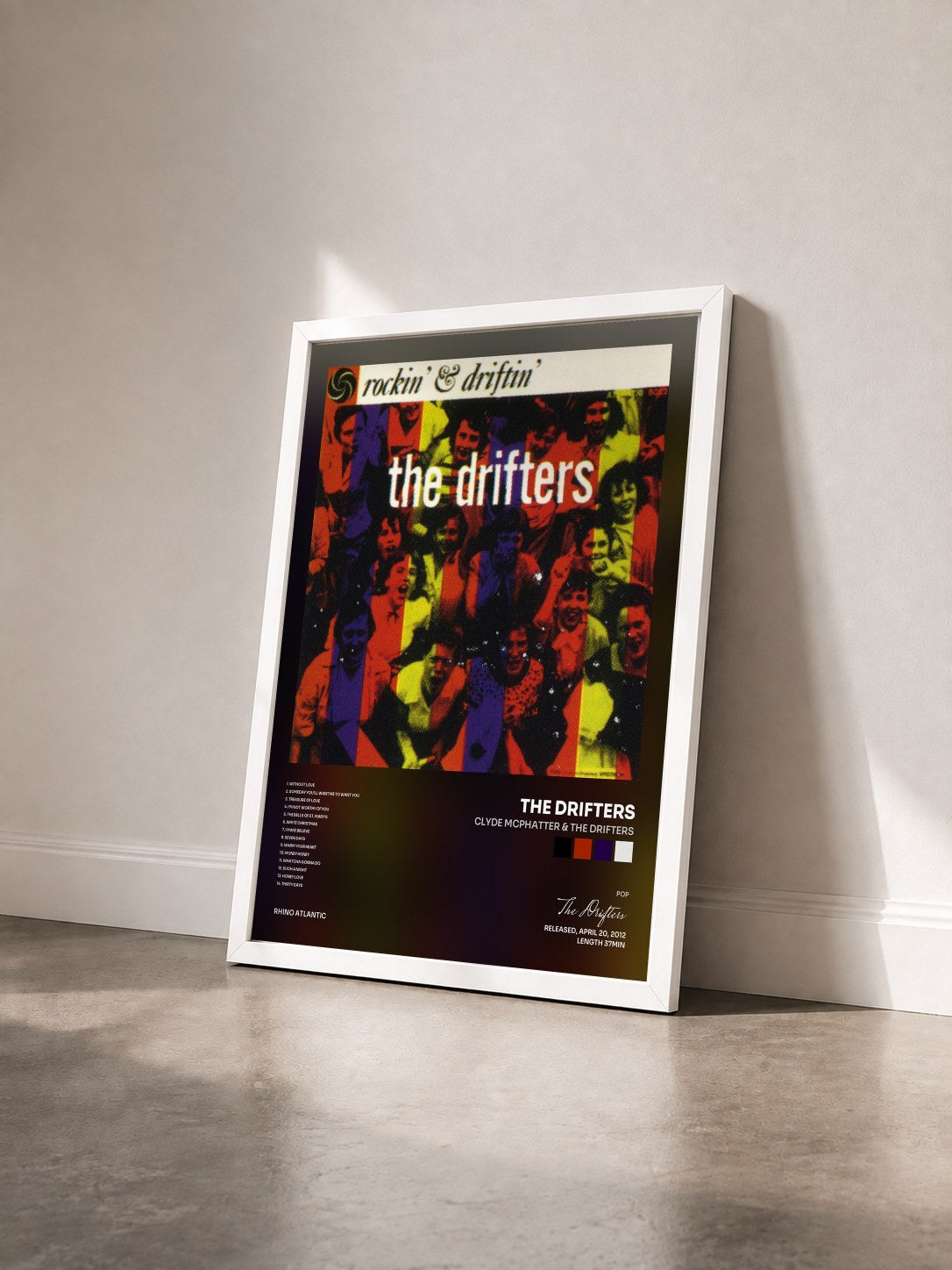 #blanc Tableau de l'album Clyde McPhatter & The Drifters de The Drifters vu de trois quarts, cadre blanc
