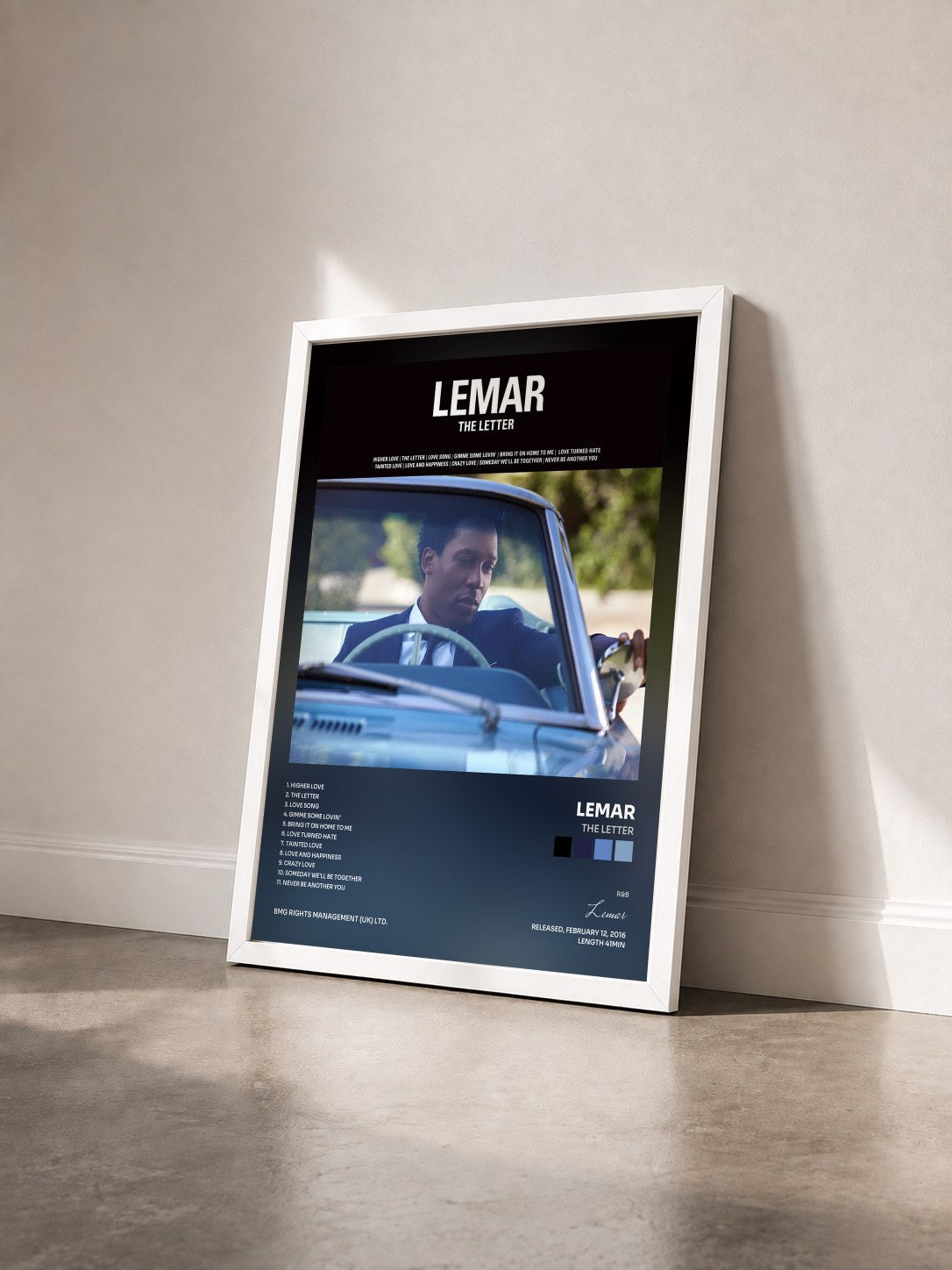#blanc Tableau de l'album The Letter de Lemar vu de trois quarts, cadre blanc