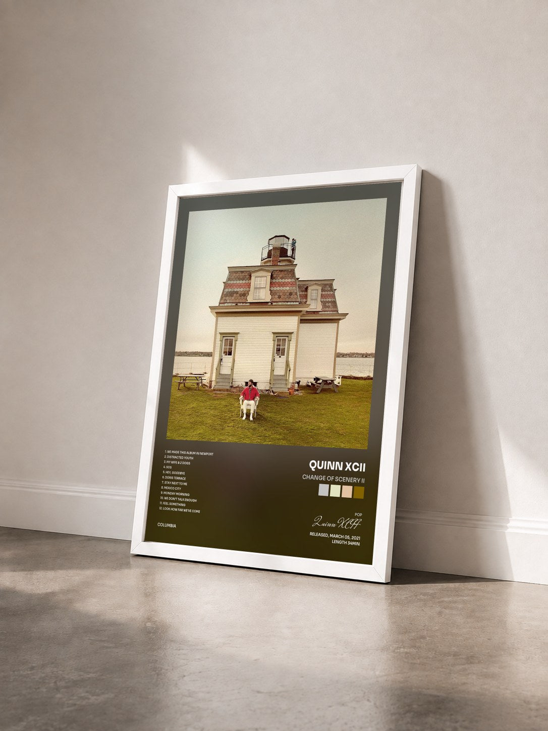 #blanc Tableau de l'album Change of Scenery II de Quinn XCII vu de trois quarts, cadre blanc