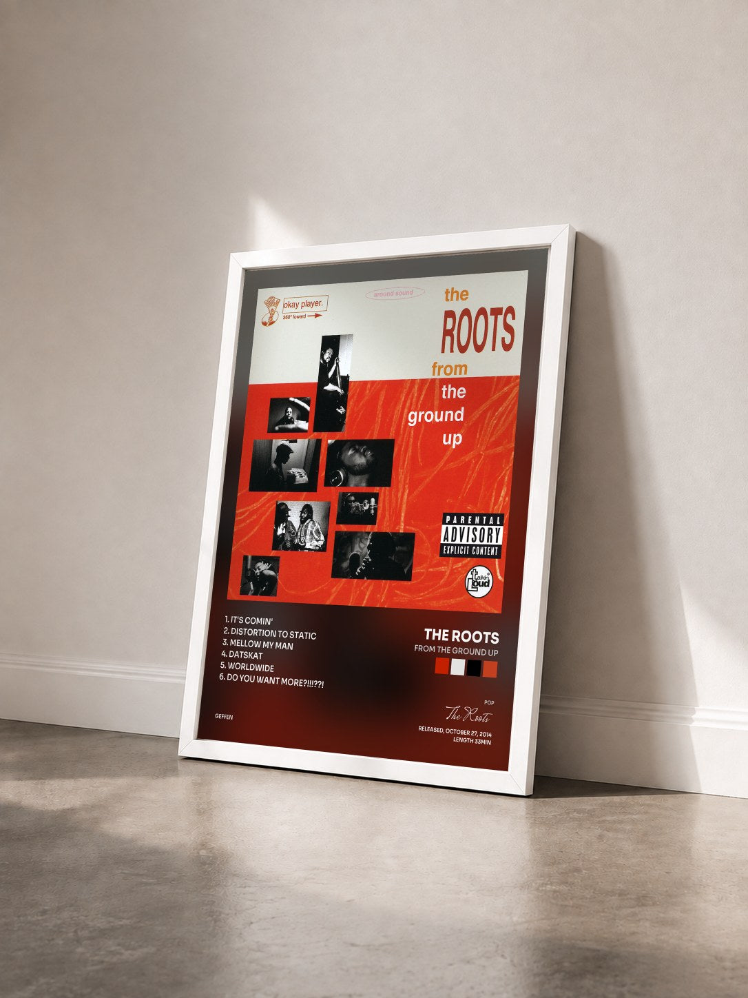 #blanc Tableau de l'album From The Ground Up de The Roots vu de trois quarts, cadre blanc