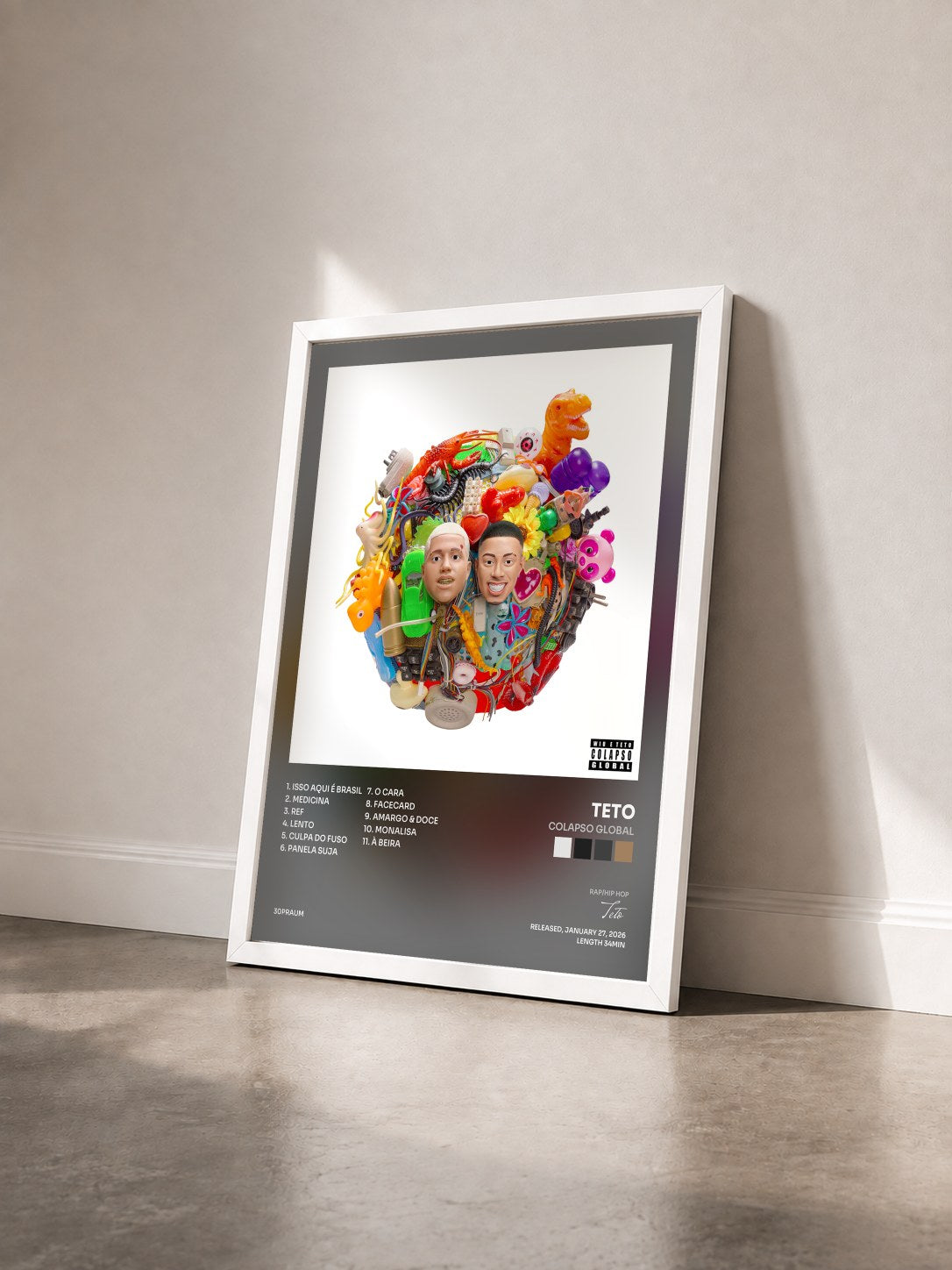 #blanc Tableau de l'album COLAPSO GLOBAL de Teto vu de trois quarts, cadre blanc