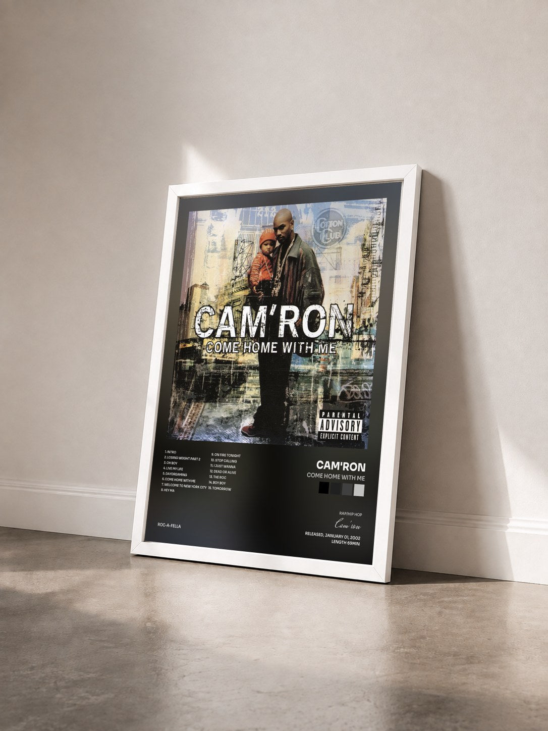 #blanc Tableau de l'album Come Home With Me de Cam'ron vu de trois quarts, cadre blanc