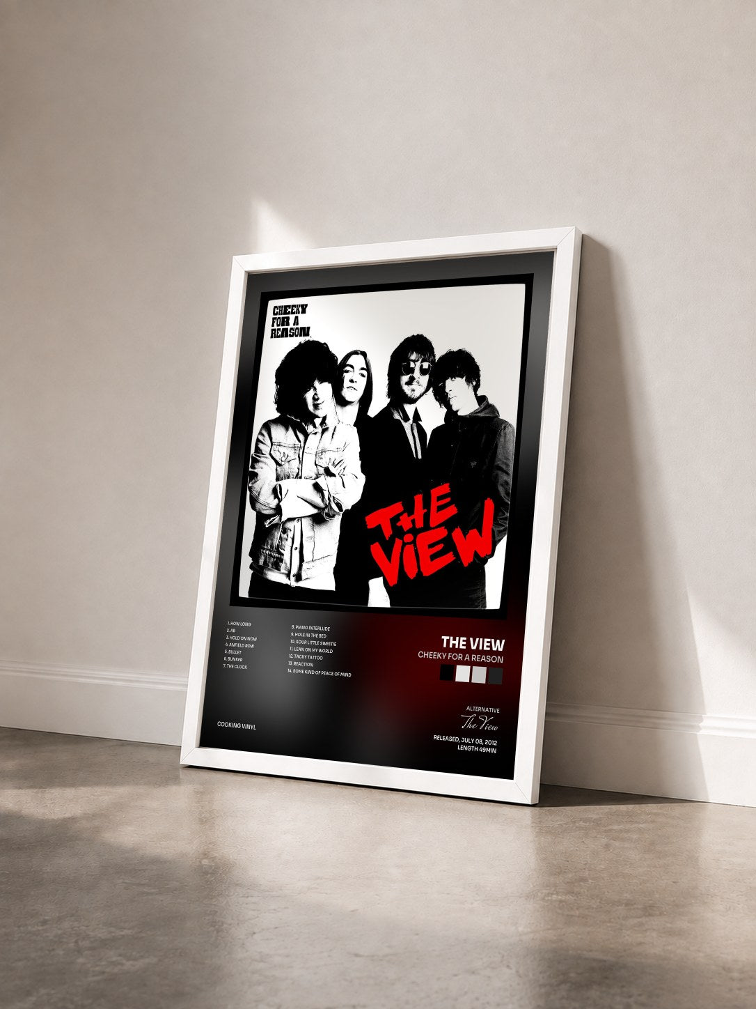 #blanc Tableau de l'album Cheeky for a Reason de The View vu de trois quarts, cadre blanc