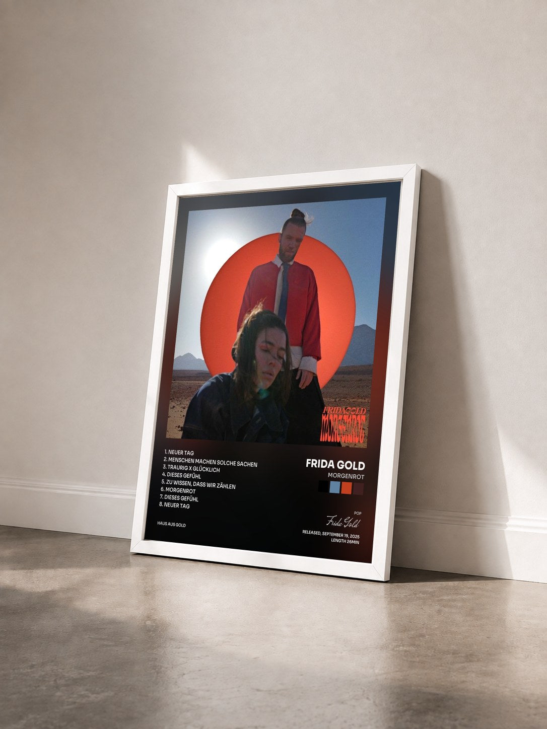 #blanc Tableau de l'album Morgenrot de Frida Gold vu de trois quarts, cadre blanc