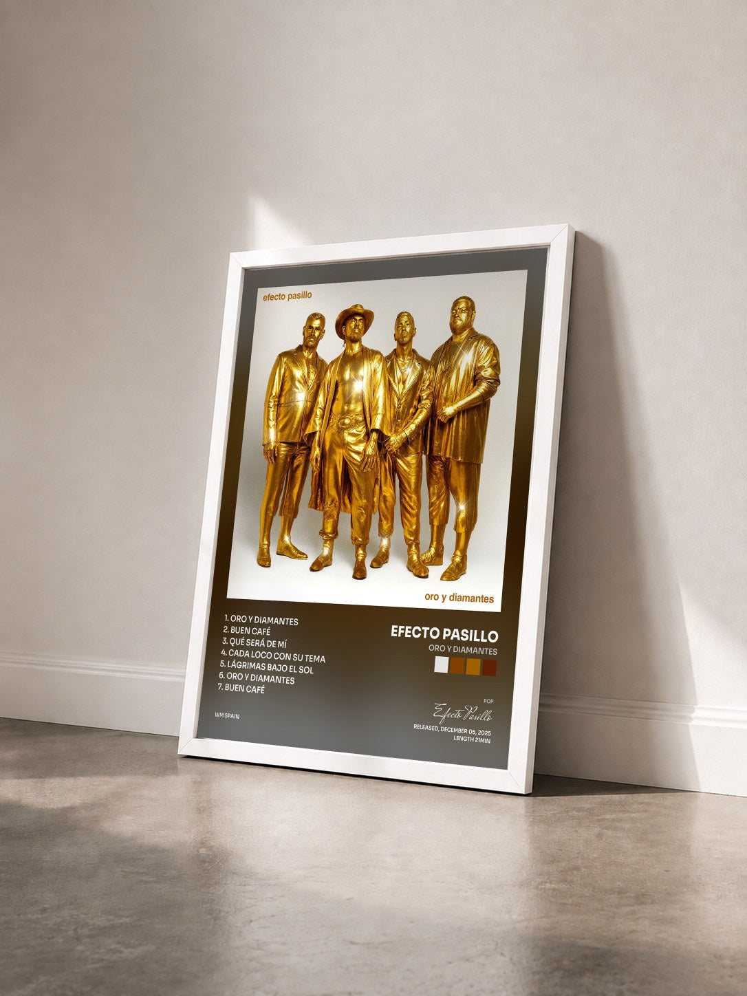 #blanc Tableau de l'album Oro y Diamantes de Efecto Pasillo vu de trois quarts, cadre blanc
