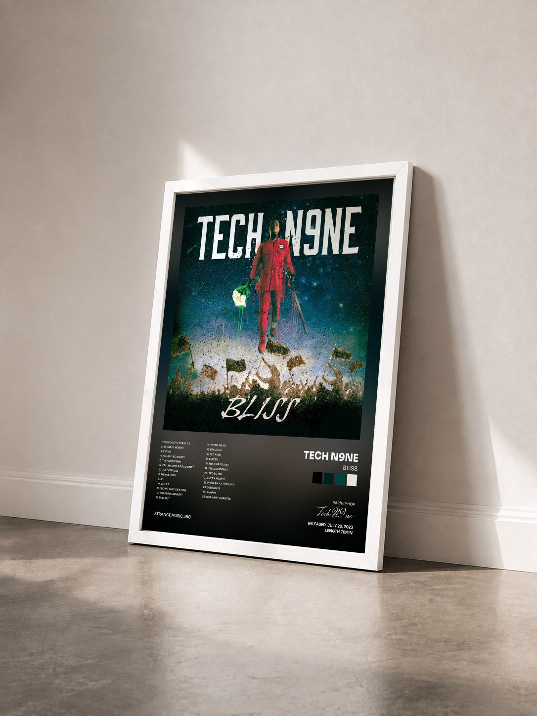 #blanc Tableau de l'album BLISS de Tech N9ne vu de trois quarts, cadre blanc
