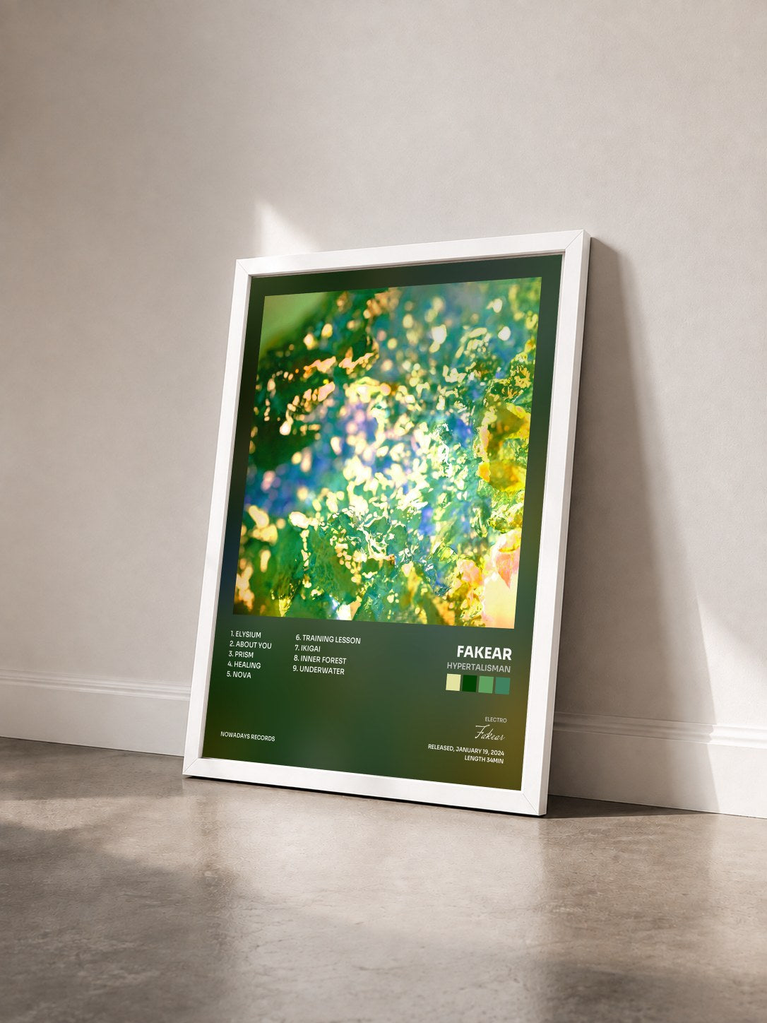 #blanc Tableau de l'album Hypertalisman de Fakear vu de trois quarts, cadre blanc