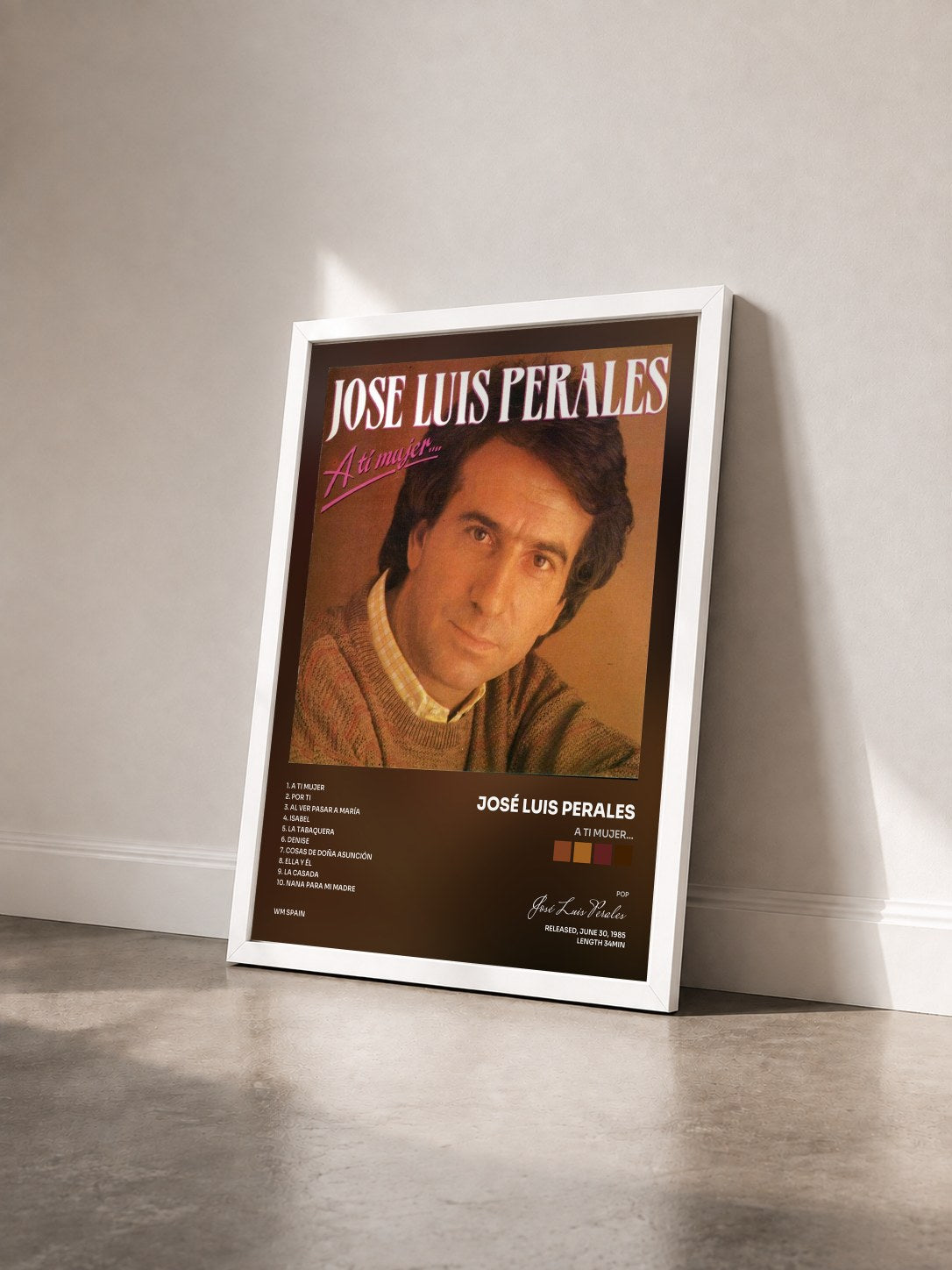 #blanc Tableau de l'album A ti mujer... de José Luis Perales vu de trois quarts, cadre blanc