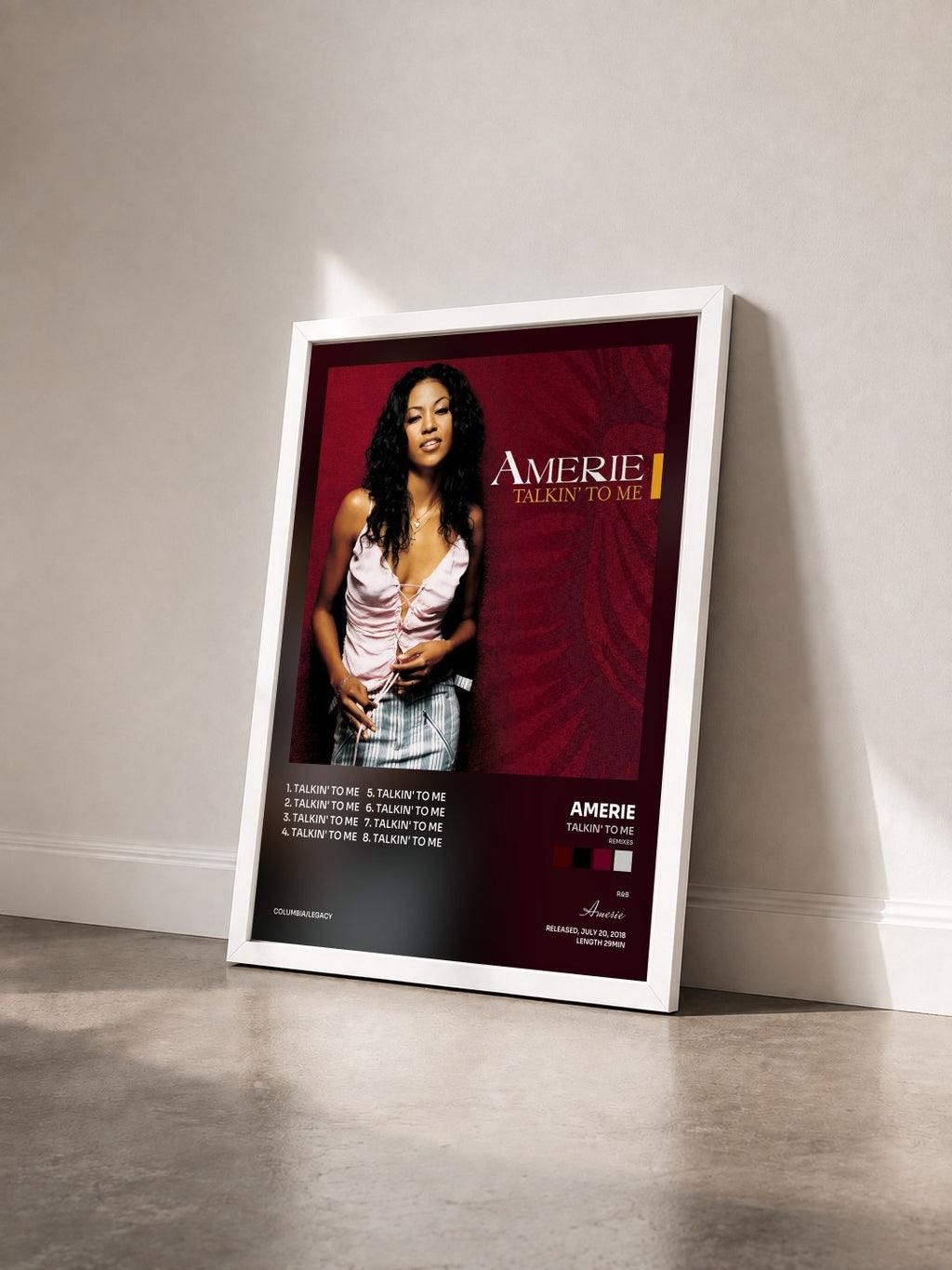 #blanc Tableau de l'album Talkin' to Me (Remixes) de Amerie vu de trois quarts, cadre blanc