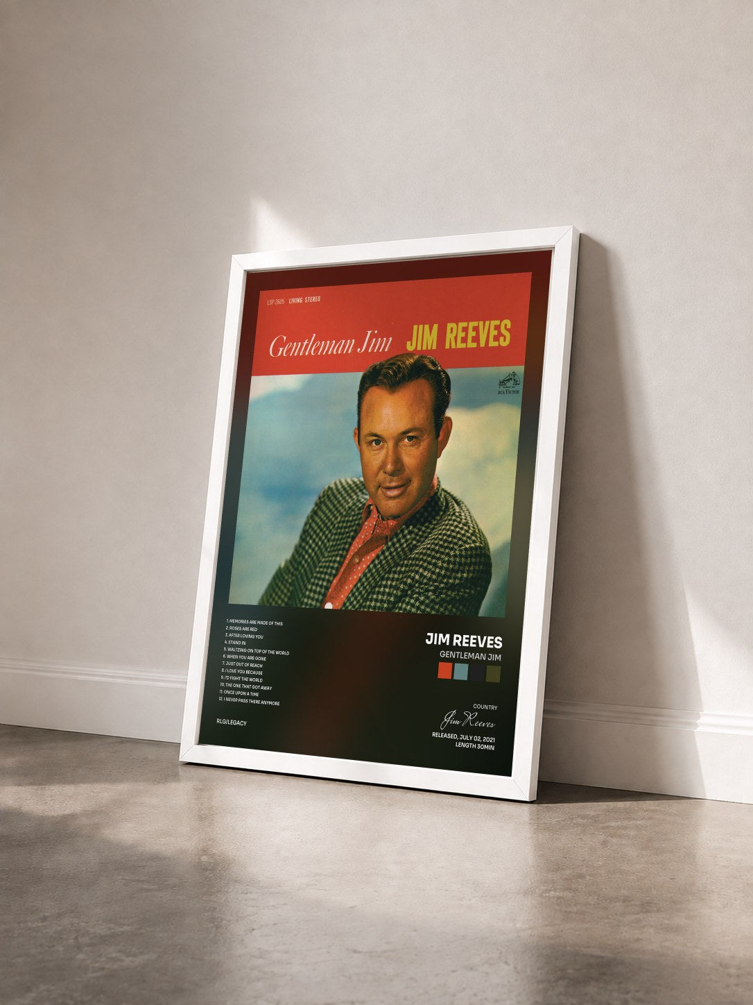 #blanc Tableau de l'album Gentleman Jim de Jim Reeves vu de trois quarts, cadre blanc