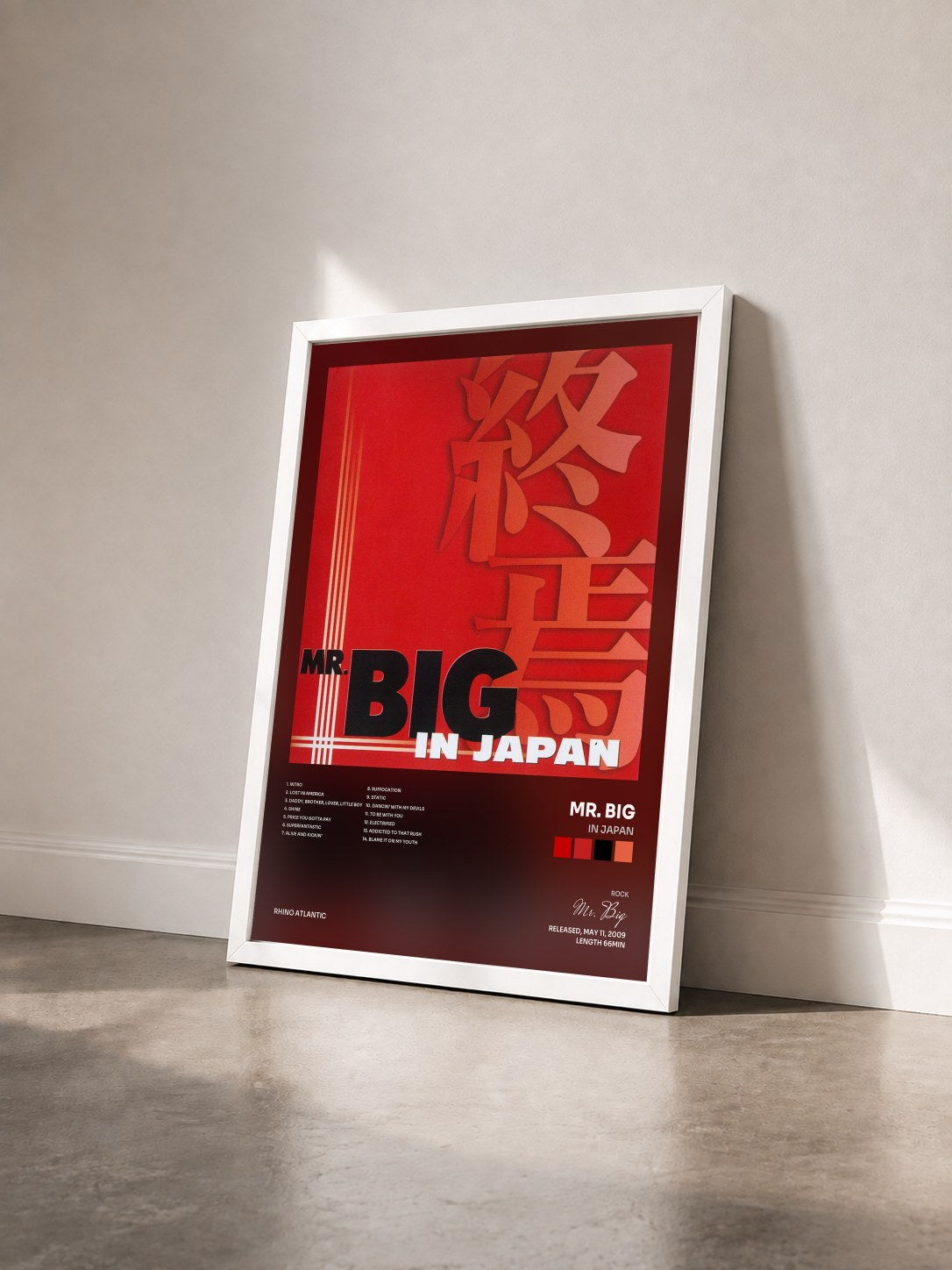 #blanc Tableau de l'album In Japan de Mr. Big vu de trois quarts, cadre blanc