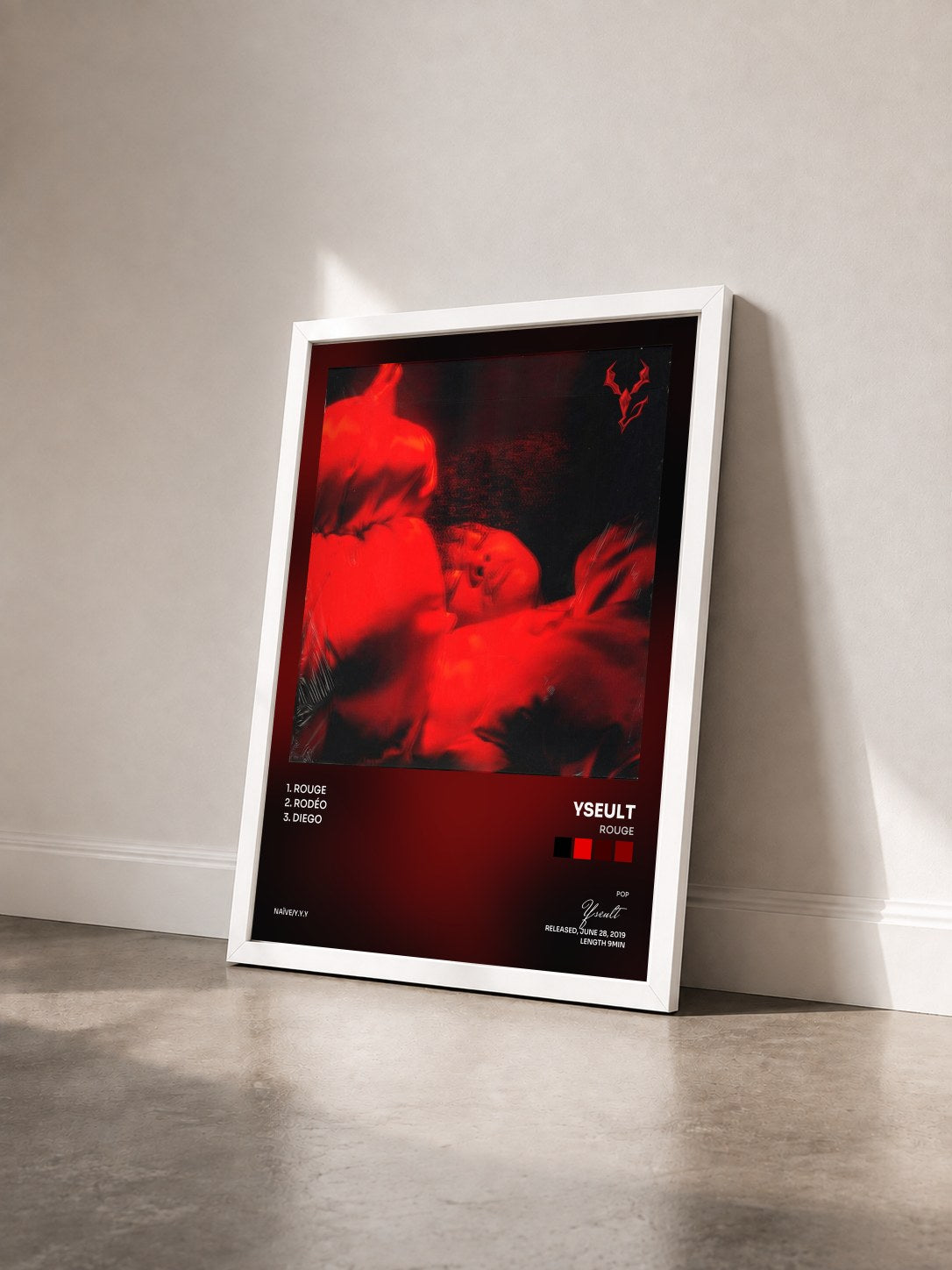#blanc Tableau de l'album Rouge de Yseult vu de trois quarts, cadre blanc