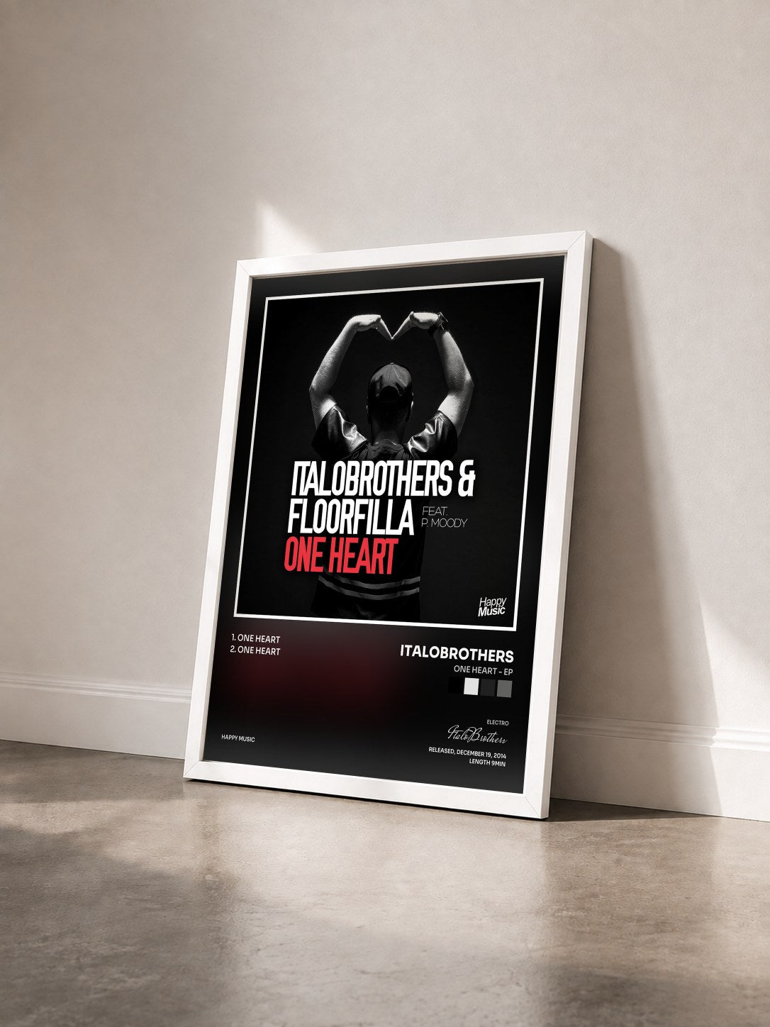 #blanc Tableau de l'album One Heart - EP de ItaloBrothers vu de trois quarts, cadre blanc