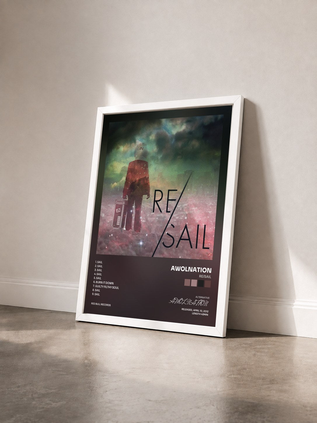 #blanc Tableau de l'album RE/Sail de AWOLNATION vu de trois quarts, cadre blanc