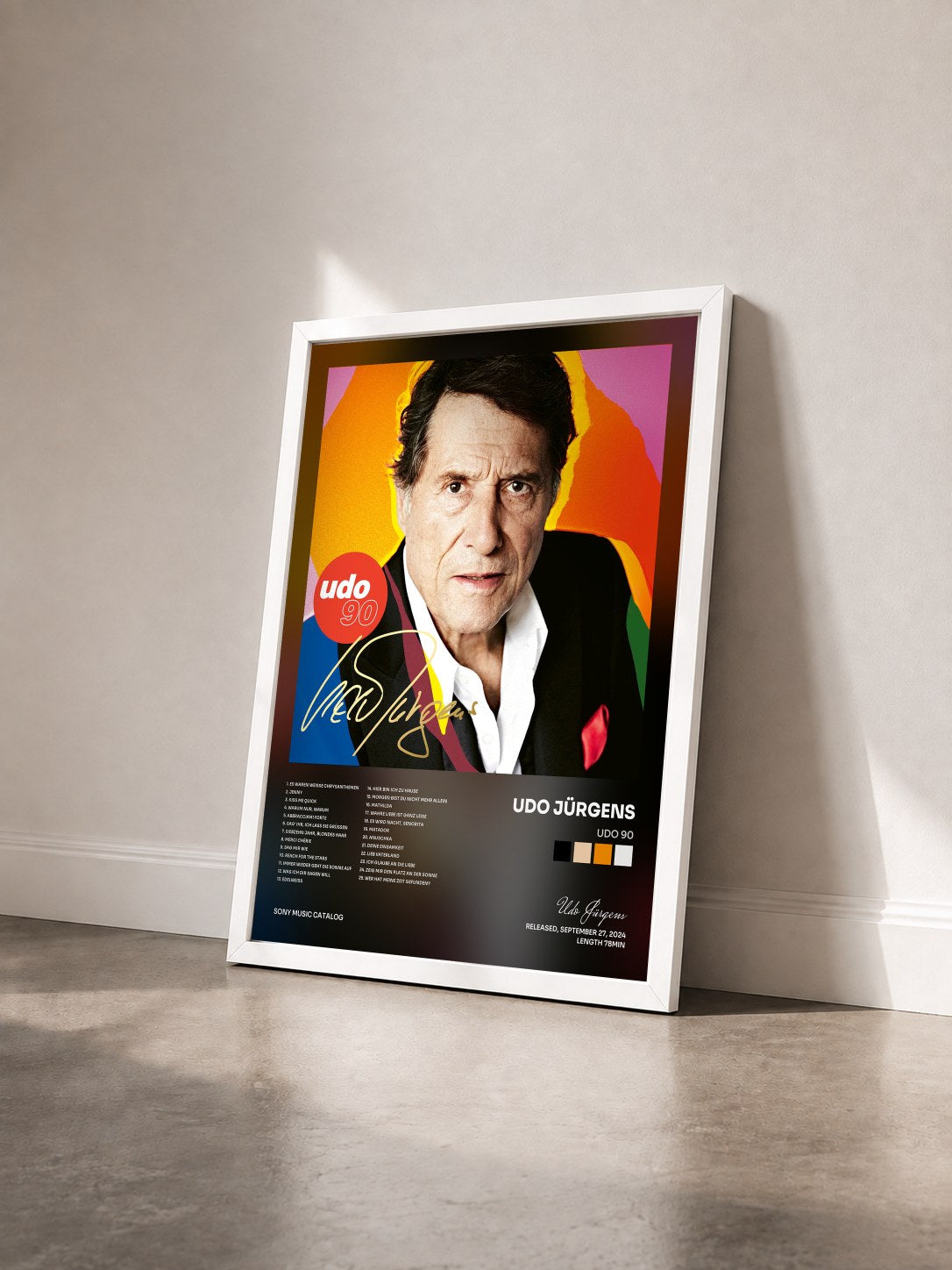 #blanc Tableau de l'album udo 90 de Udo Jürgens vu de trois quarts, cadre blanc