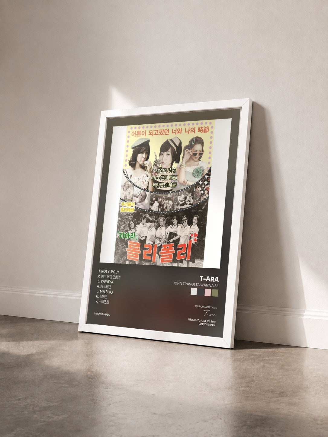 #blanc Tableau de l'album John Travolta Wanna Be de T-ara vu de trois quarts, cadre blanc