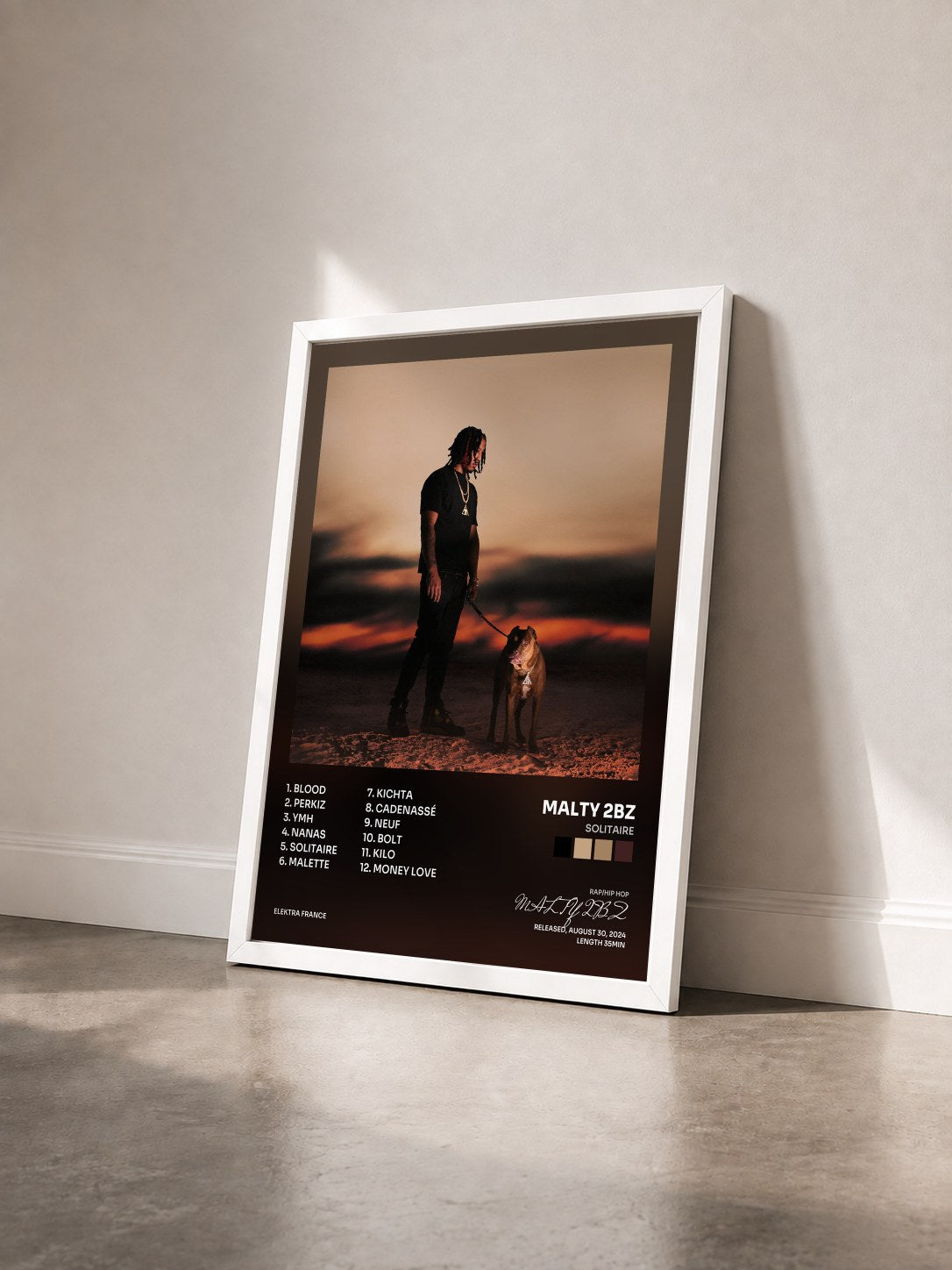 #blanc Tableau de l'album Solitaire de MALTY 2BZ vu de trois quarts, cadre blanc