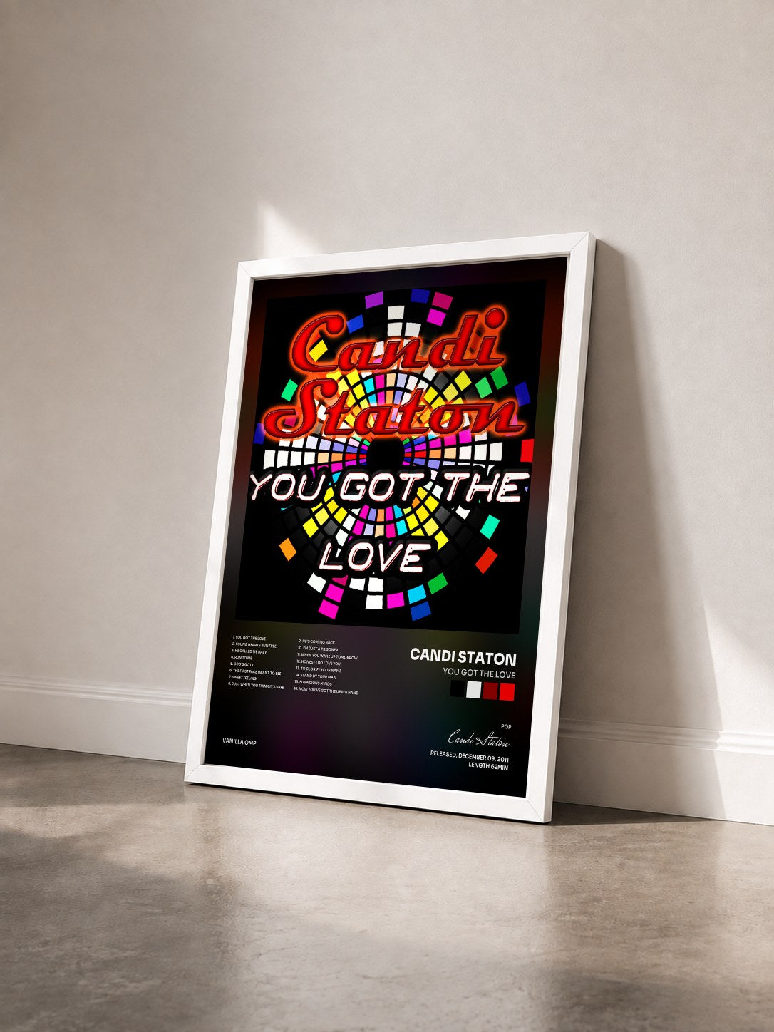 #blanc Tableau de l'album You Got the Love de Candi Staton vu de trois quarts, cadre blanc