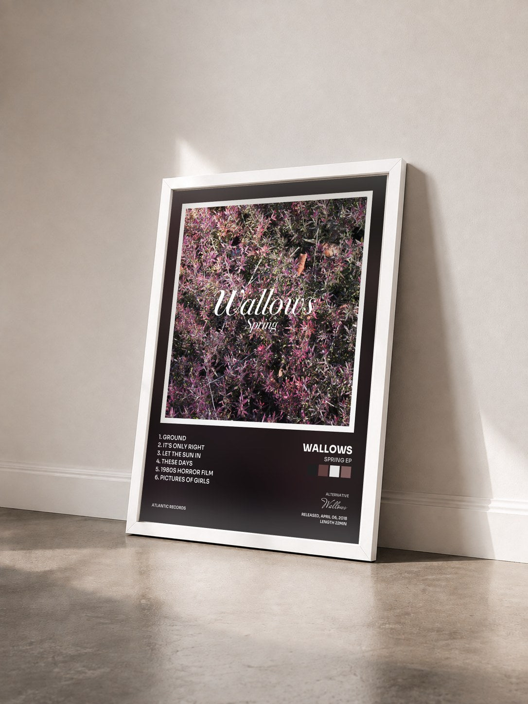 #blanc Tableau de l'album Spring EP de Wallows vu de trois quarts, cadre blanc