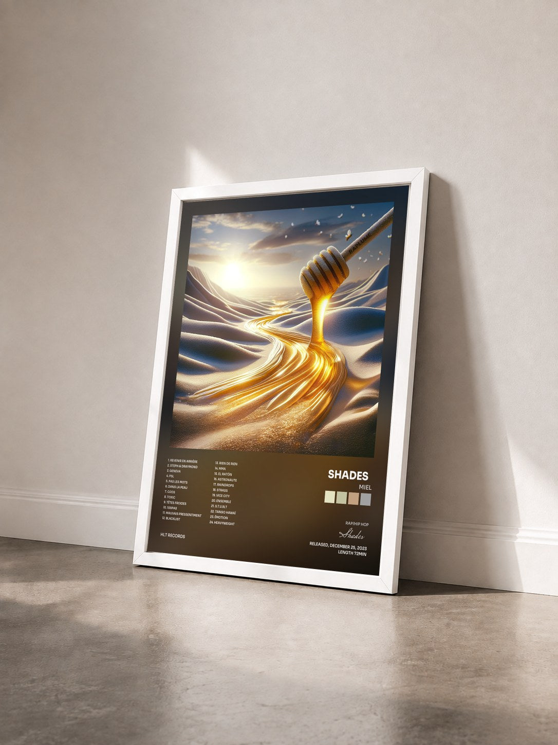 #blanc Tableau de l'album MIEL de Shades   vu de trois quarts, cadre blanc