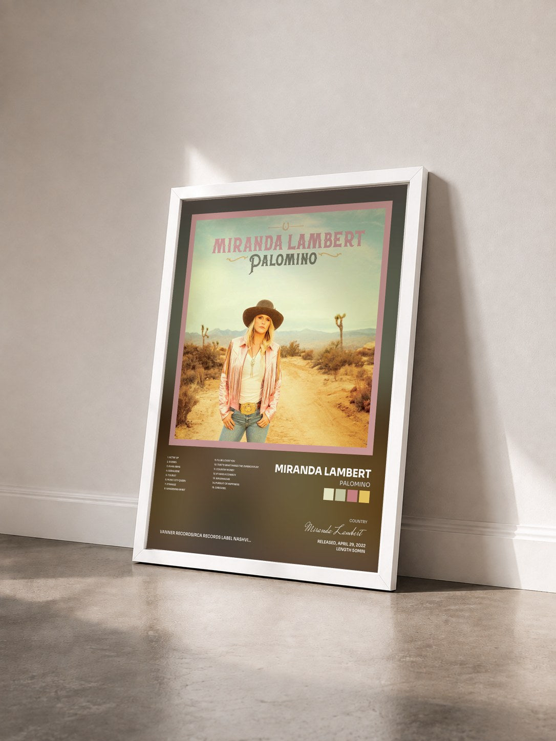 #blanc Tableau de l'album Palomino de Miranda Lambert vu de trois quarts, cadre blanc