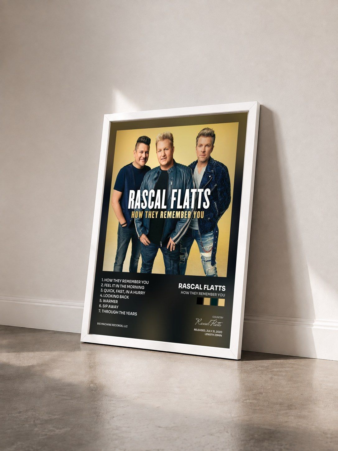#blanc Tableau de l'album How They Remember You de Rascal Flatts vu de trois quarts, cadre blanc