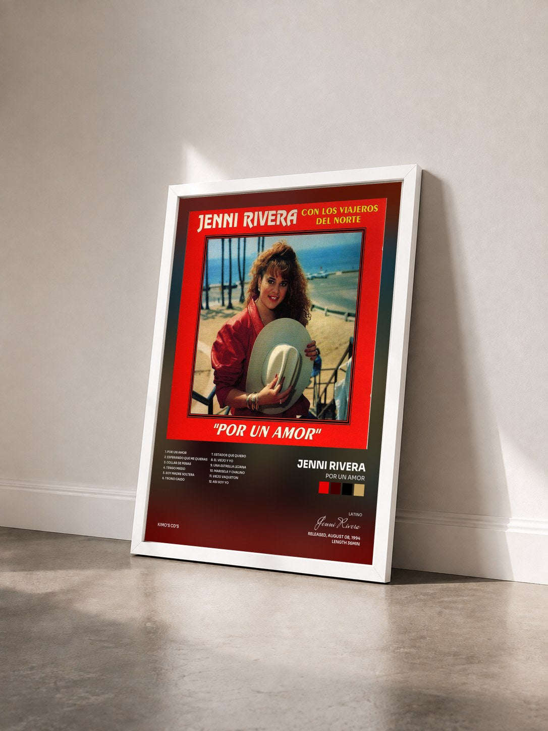 #blanc Tableau de l'album Por un Amor de Jenni Rivera vu de trois quarts, cadre blanc