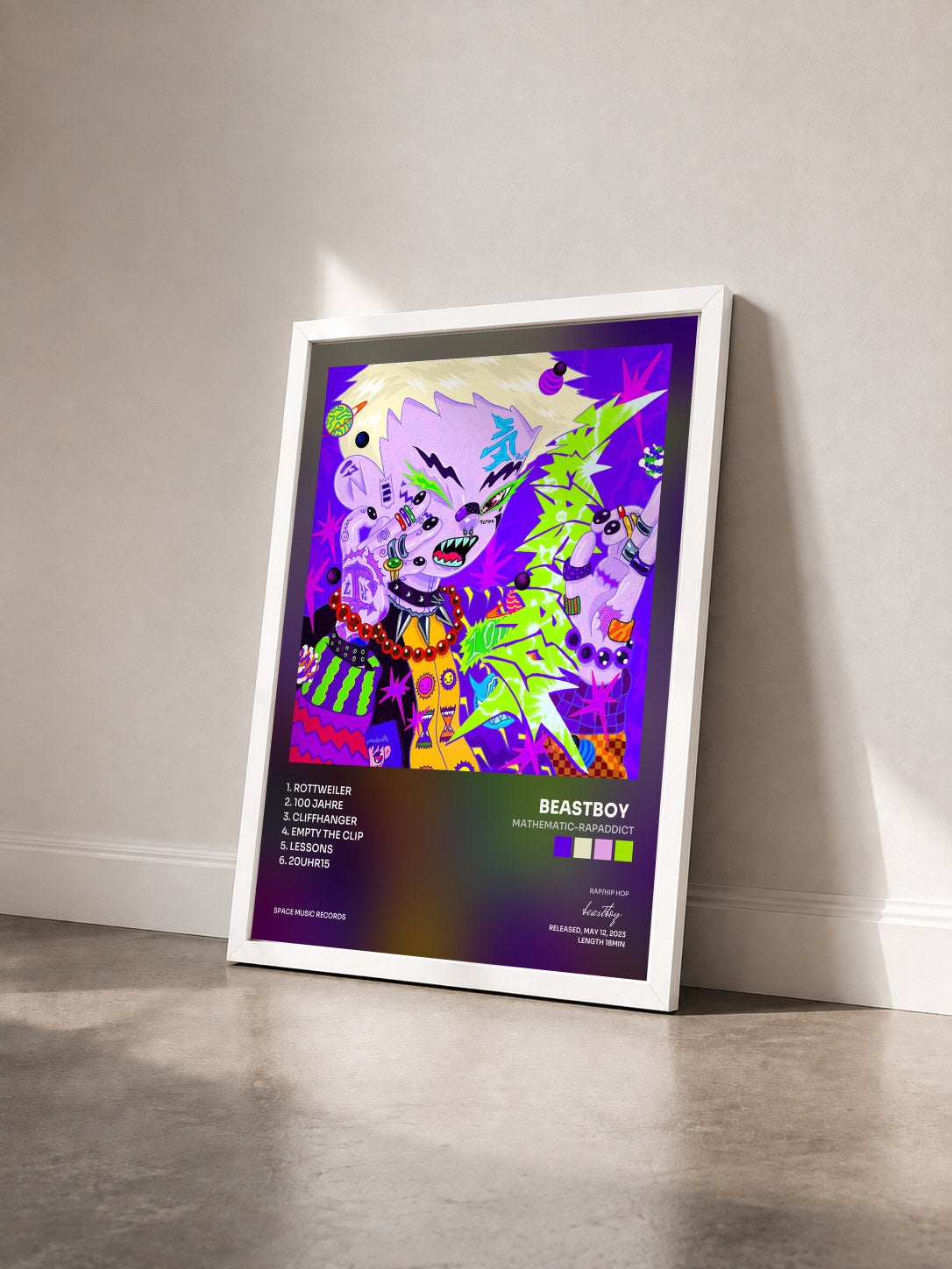 #blanc Tableau de l'album MATHEMATIC-RAPADDICT de beastboy   vu de trois quarts, cadre blanc