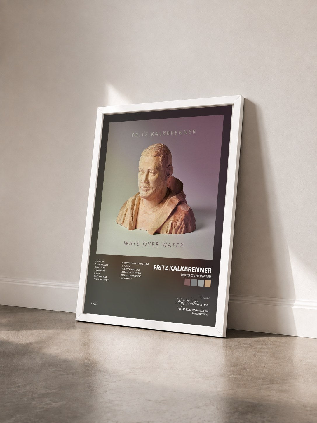 #blanc Tableau de l'album Ways over Water de Fritz Kalkbrenner vu de trois quarts, cadre blanc