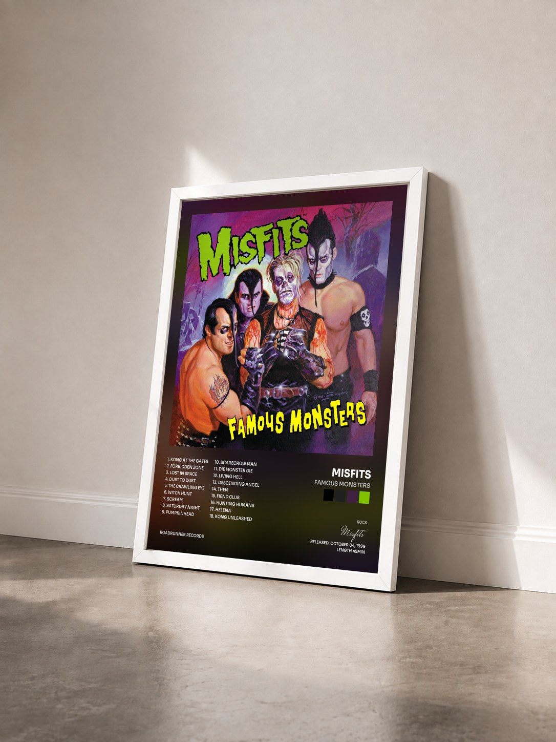 #blanc Tableau de l'album Famous Monsters de Misfits vu de trois quarts, cadre blanc