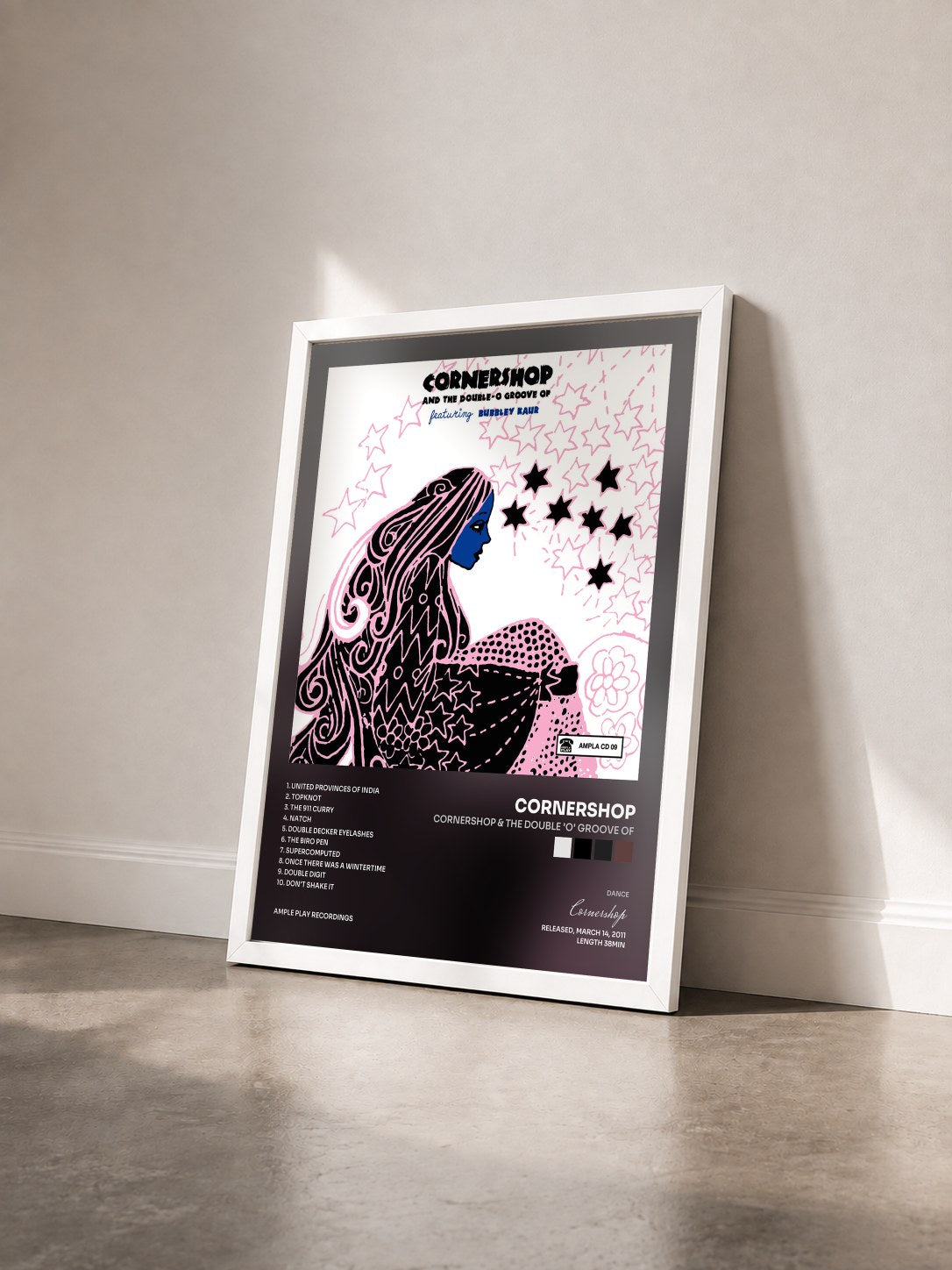#blanc Tableau de l'album Cornershop & The Double 'O' Groove Of de Cornershop vu de trois quarts, cadre blanc