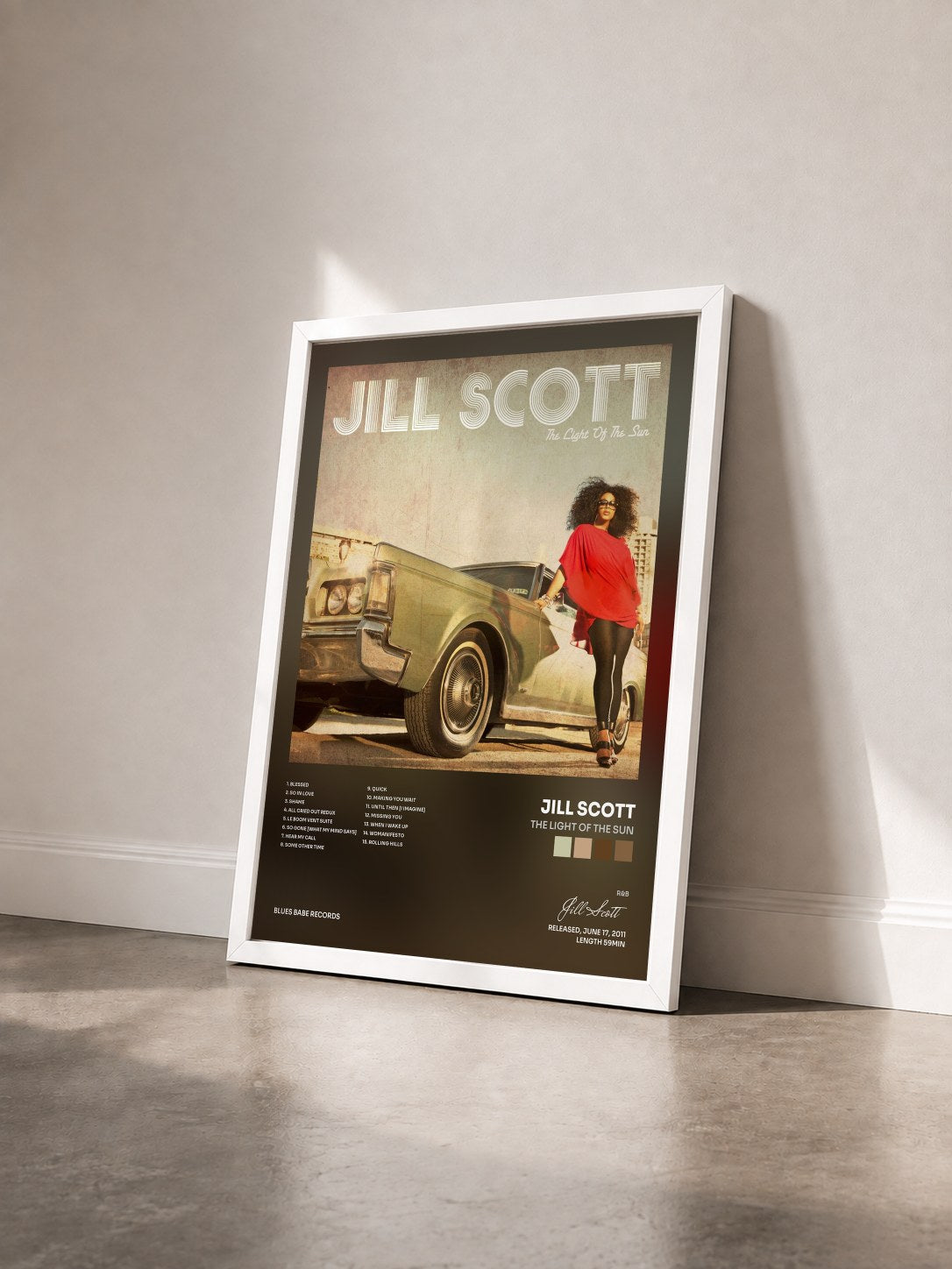 #blanc Tableau de l'album The Light of the Sun de Jill Scott vu de trois quarts, cadre blanc