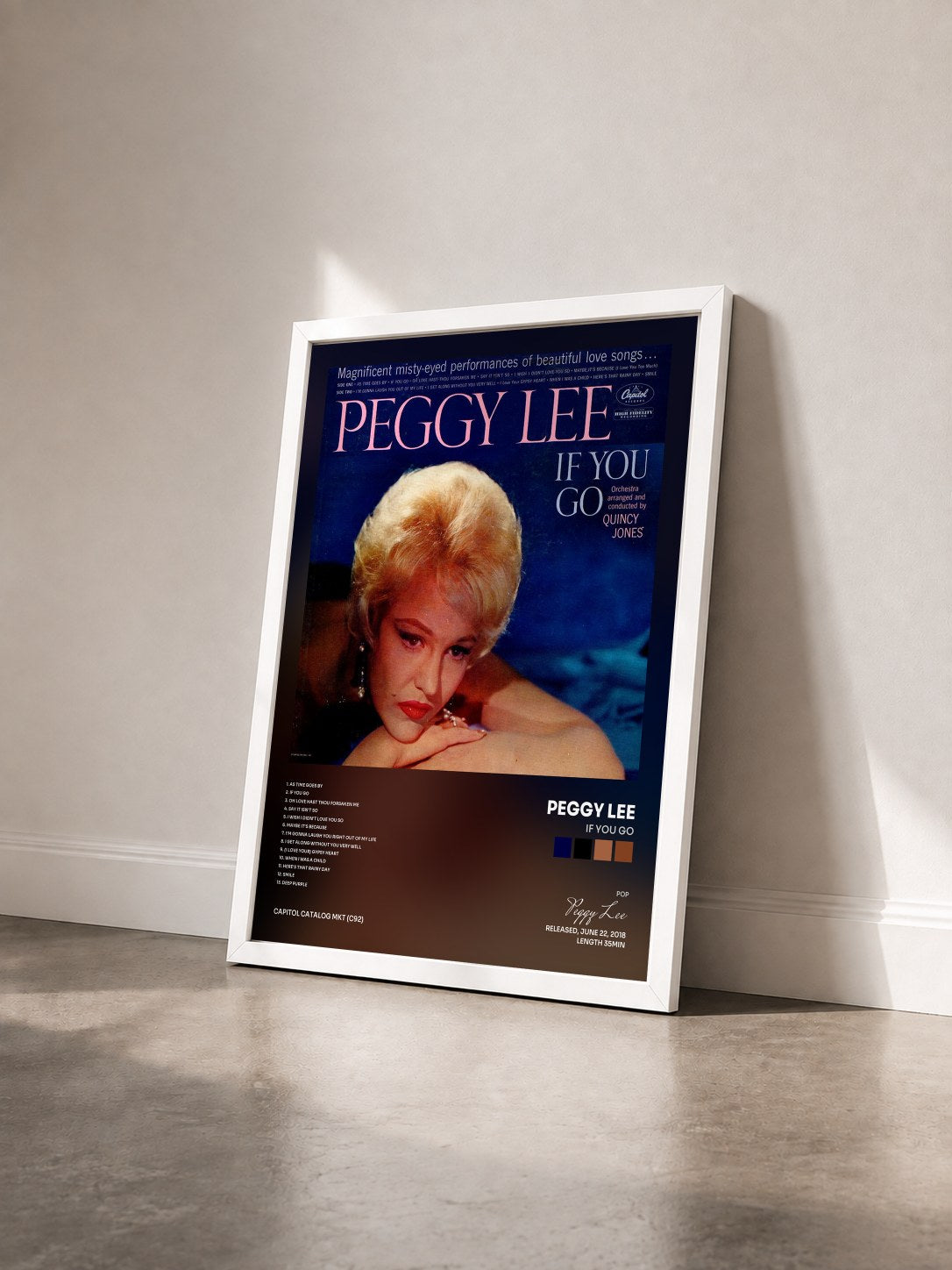 #blanc Tableau de l'album If You Go de Peggy Lee vu de trois quarts, cadre blanc