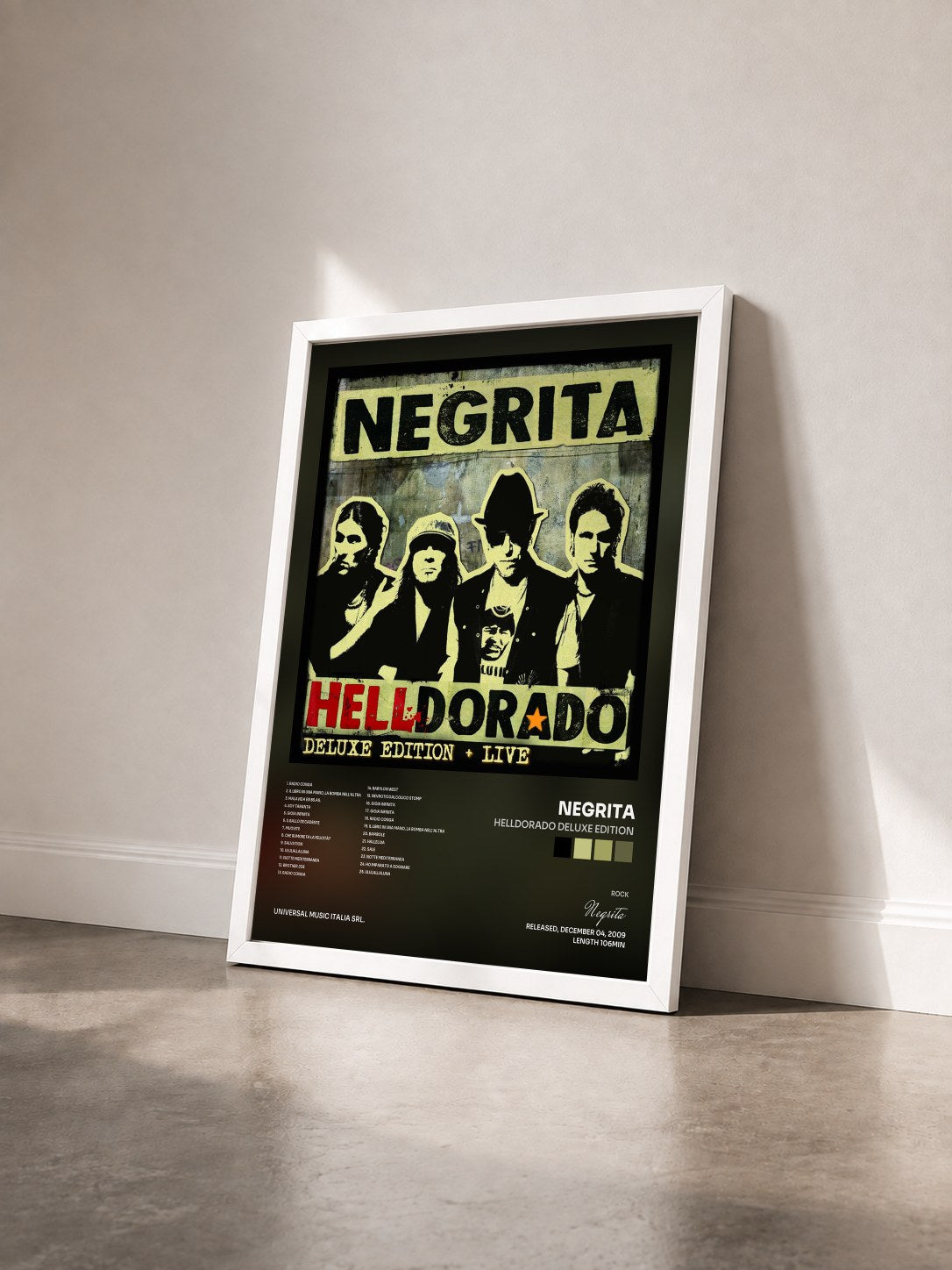#blanc Tableau de l'album Helldorado Deluxe Edition de Negrita vu de trois quarts, cadre blanc