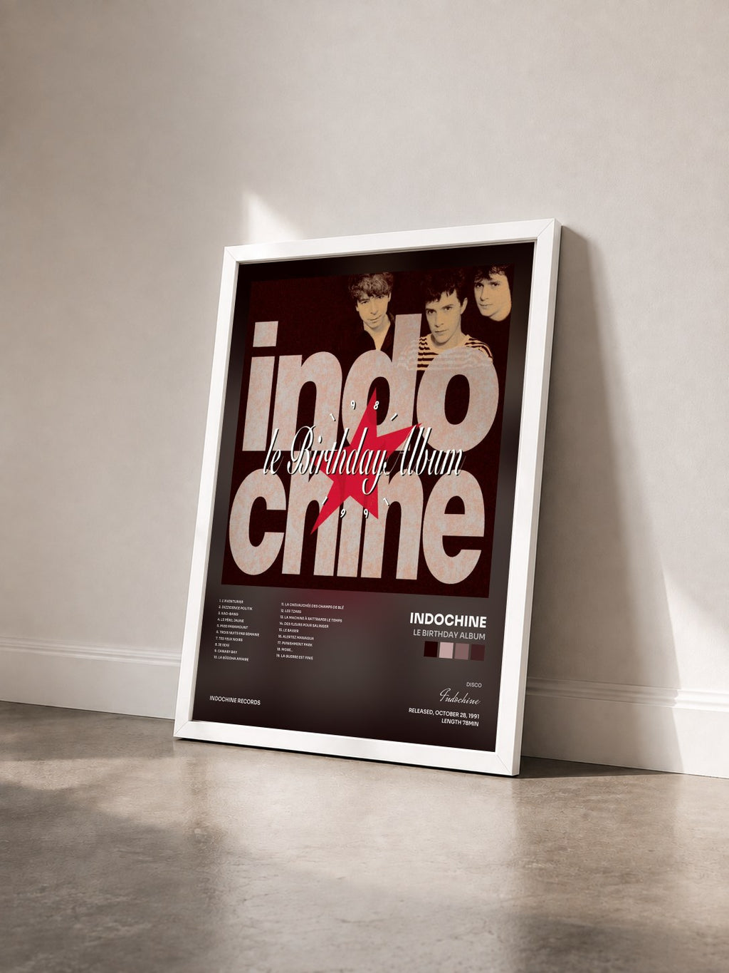#blanc Tableau de l'album Le Birthday album de Indochine vu de trois quarts, cadre blanc