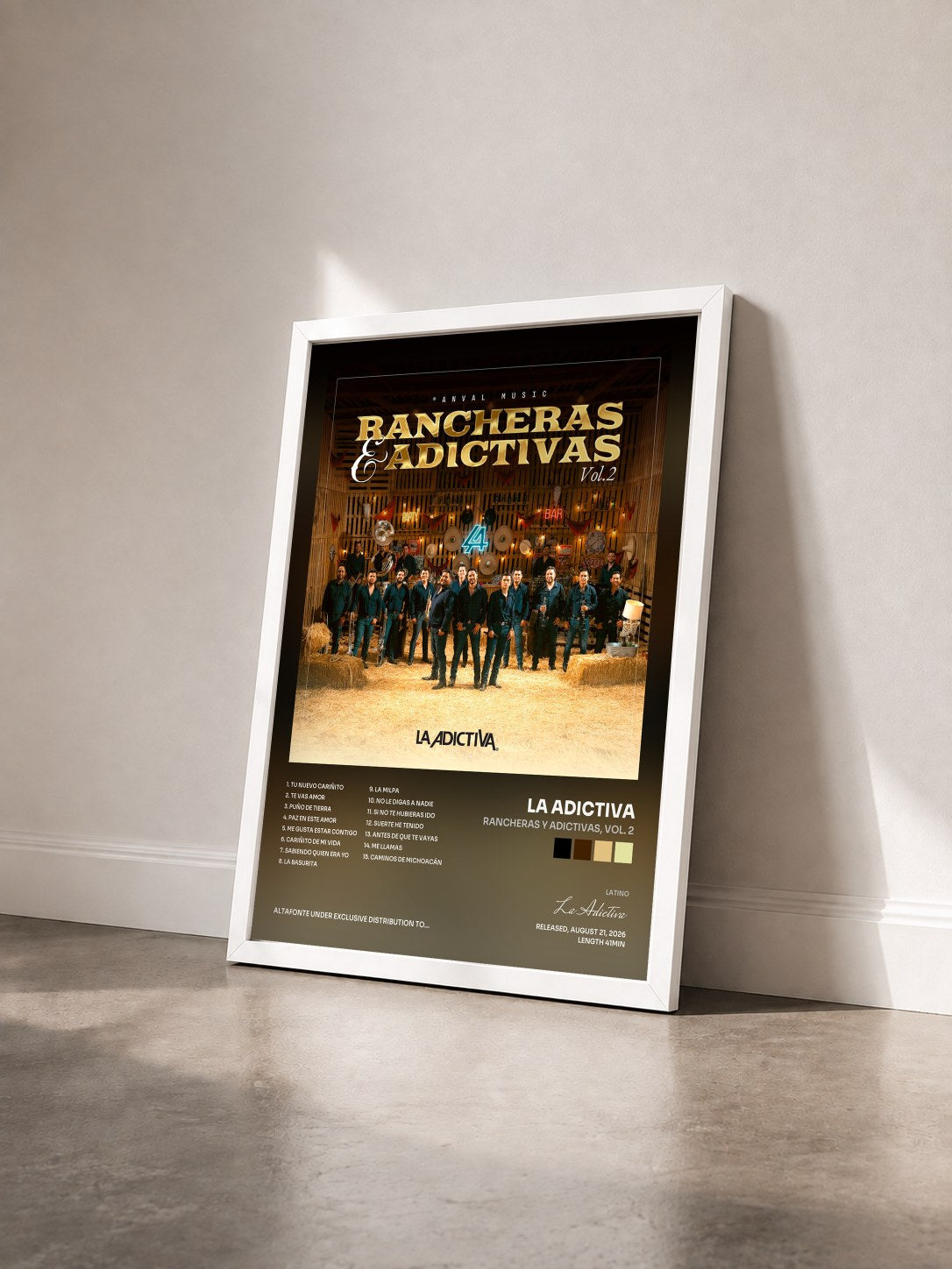 #blanc Tableau de l'album Rancheras y Adictivas, Vol. 2 de La Adictiva vu de trois quarts, cadre blanc