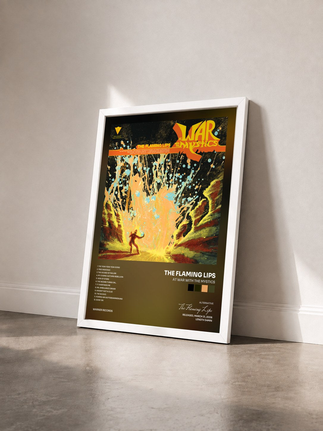 #blanc Tableau de l'album At War with the Mystics de The Flaming Lips vu de trois quarts, cadre blanc