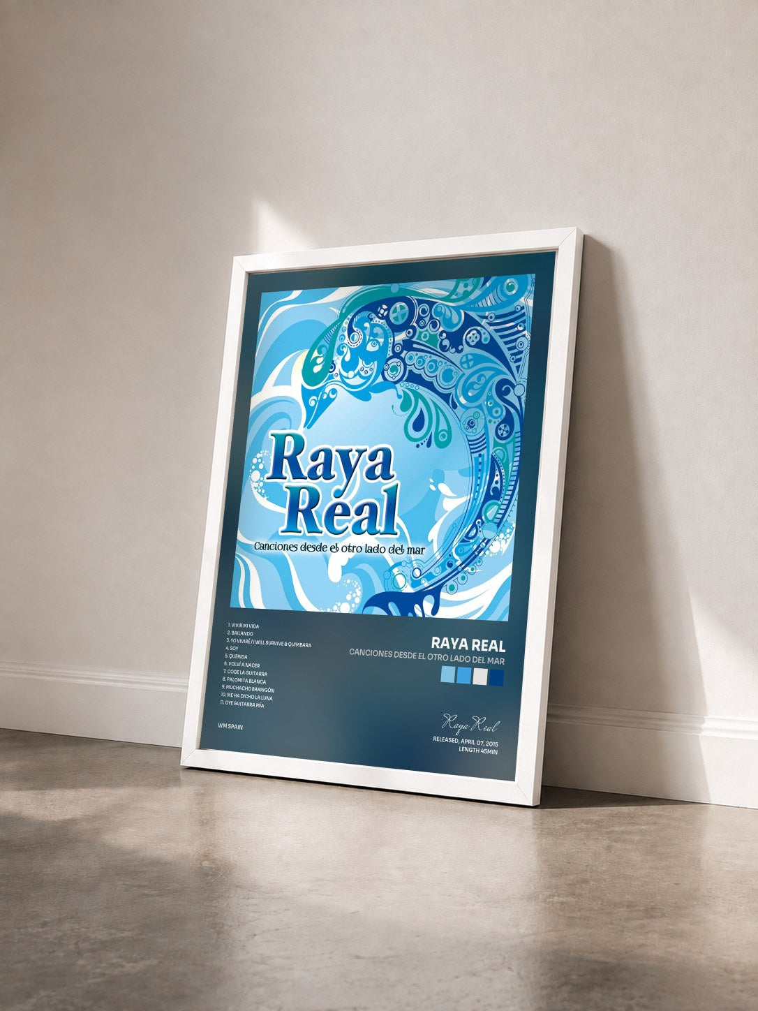 #blanc Tableau de l'album Canciones desde el otro lado del mar de Raya Real vu de trois quarts, cadre blanc