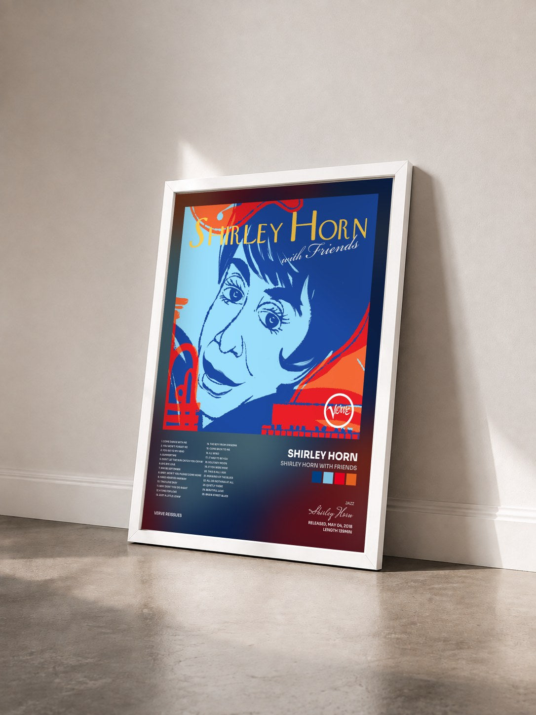 #blanc Tableau de l'album Shirley Horn With Friends de Shirley Horn vu de trois quarts, cadre blanc