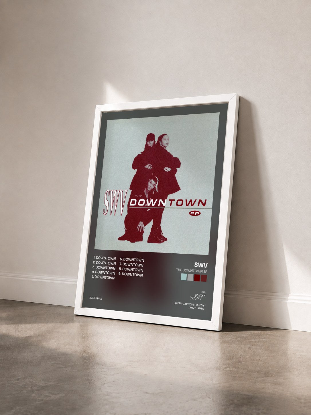 #blanc Tableau de l'album The Downtown EP de SWV vu de trois quarts, cadre blanc