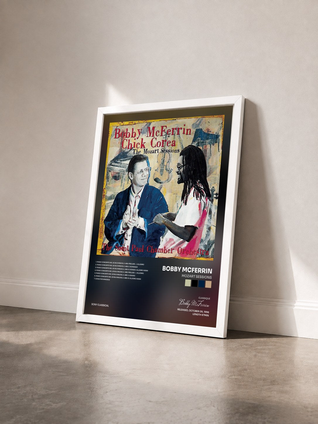 #blanc Tableau de l'album Mozart Sessions de Bobby McFerrin vu de trois quarts, cadre blanc